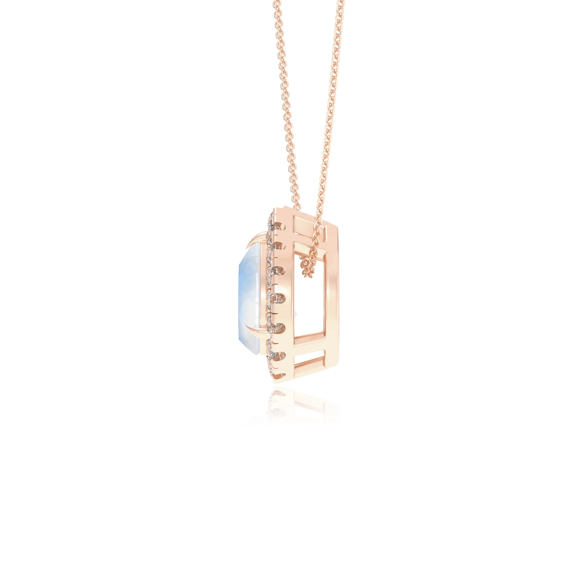 natural rainbow moonstone pear solitaire necklaces in rose gold