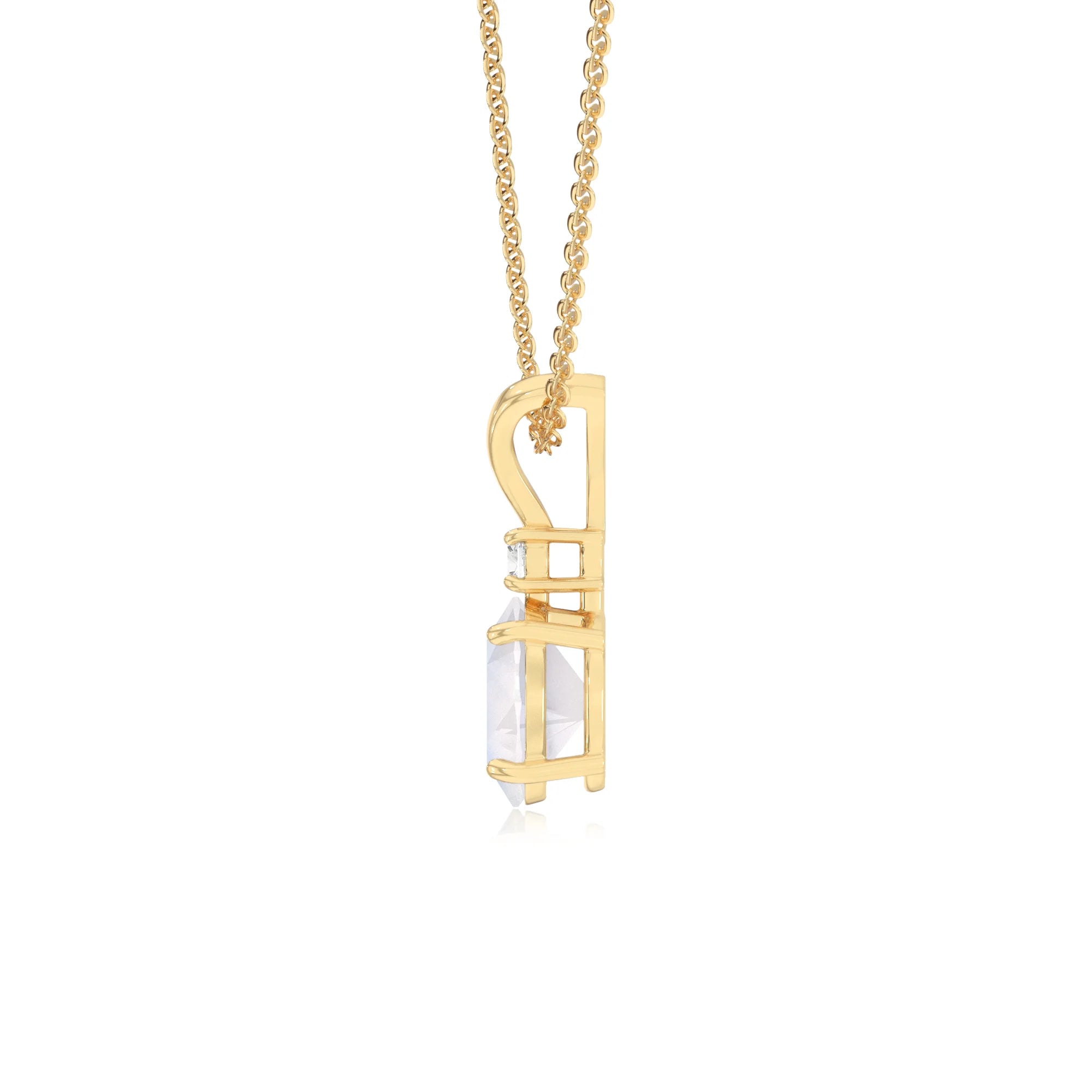 natural rainbow-moonstone oval solitaire v-bale necklaces in yellow gold