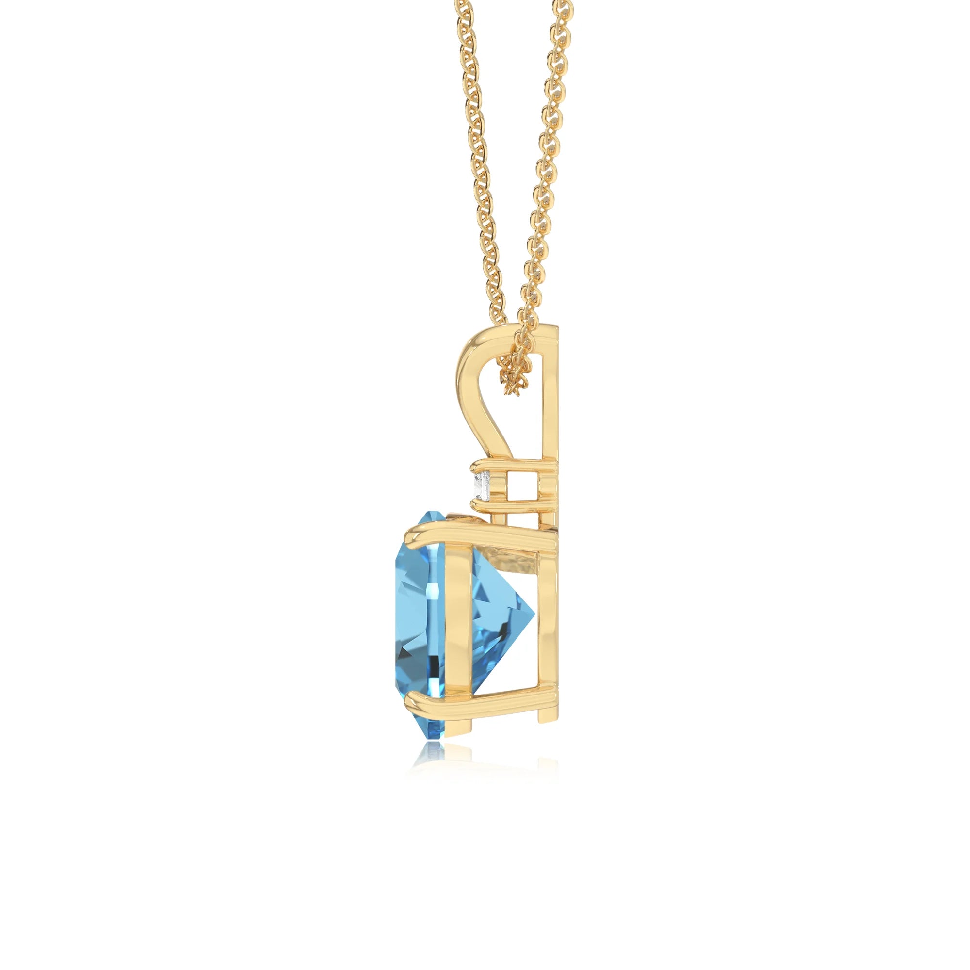 natural swiss-blue-topaz heart solitaire v-bale necklaces in yellow gold