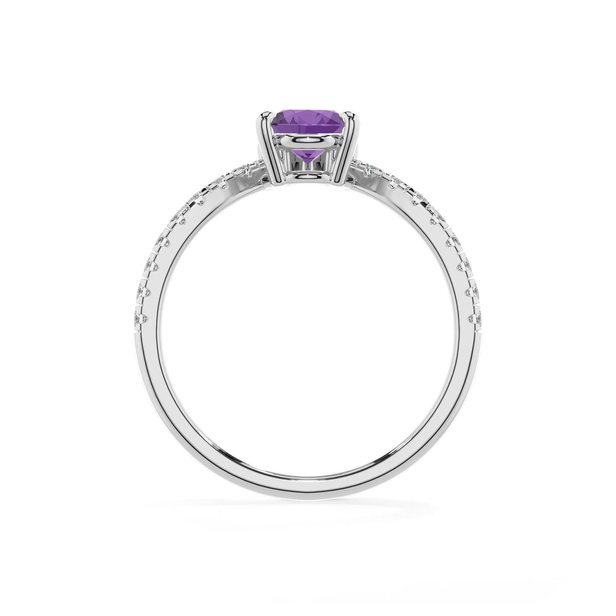 lab grown amethyst pear solitaire rings in white gold