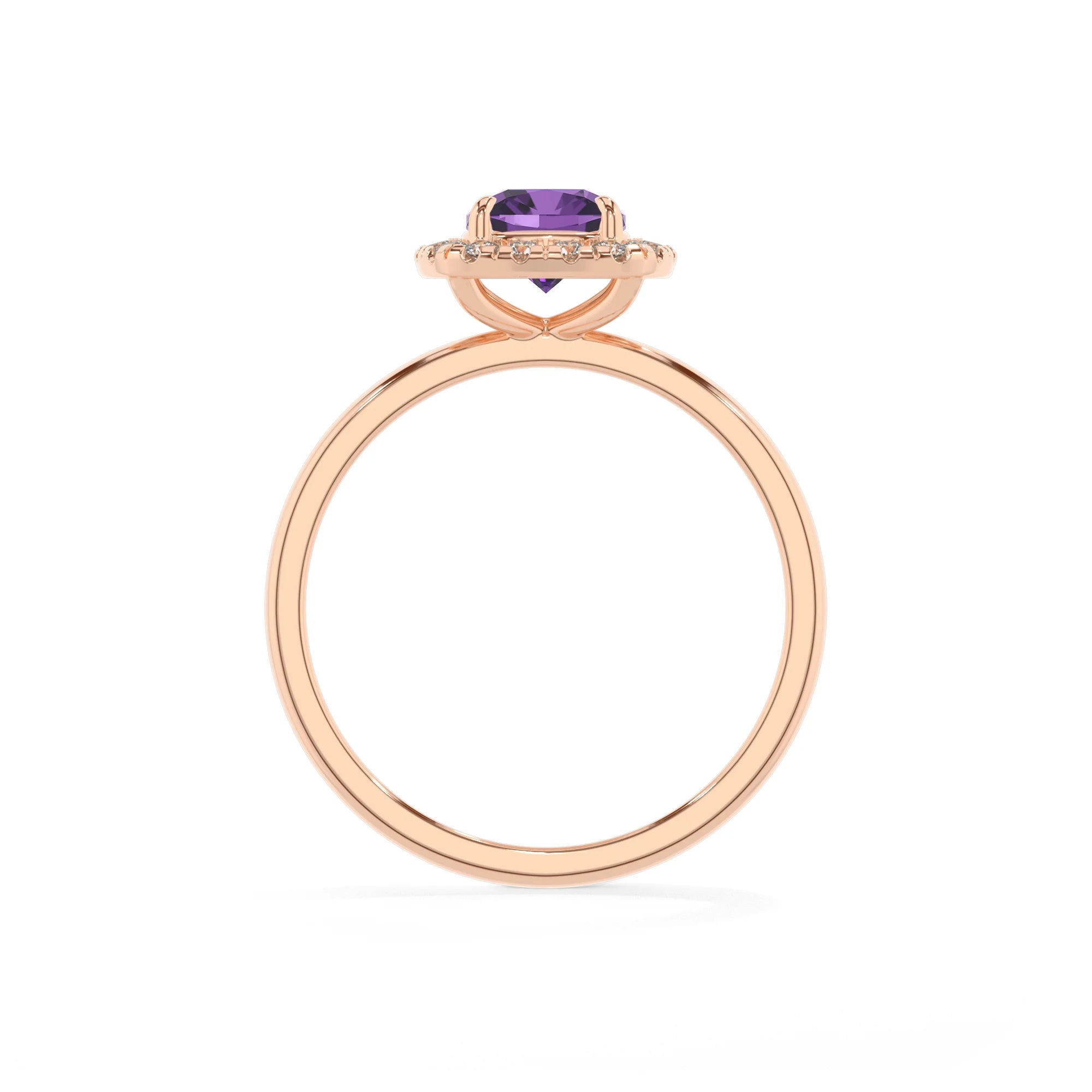 lab grown amethyst cushion solitaire rings in rose gold