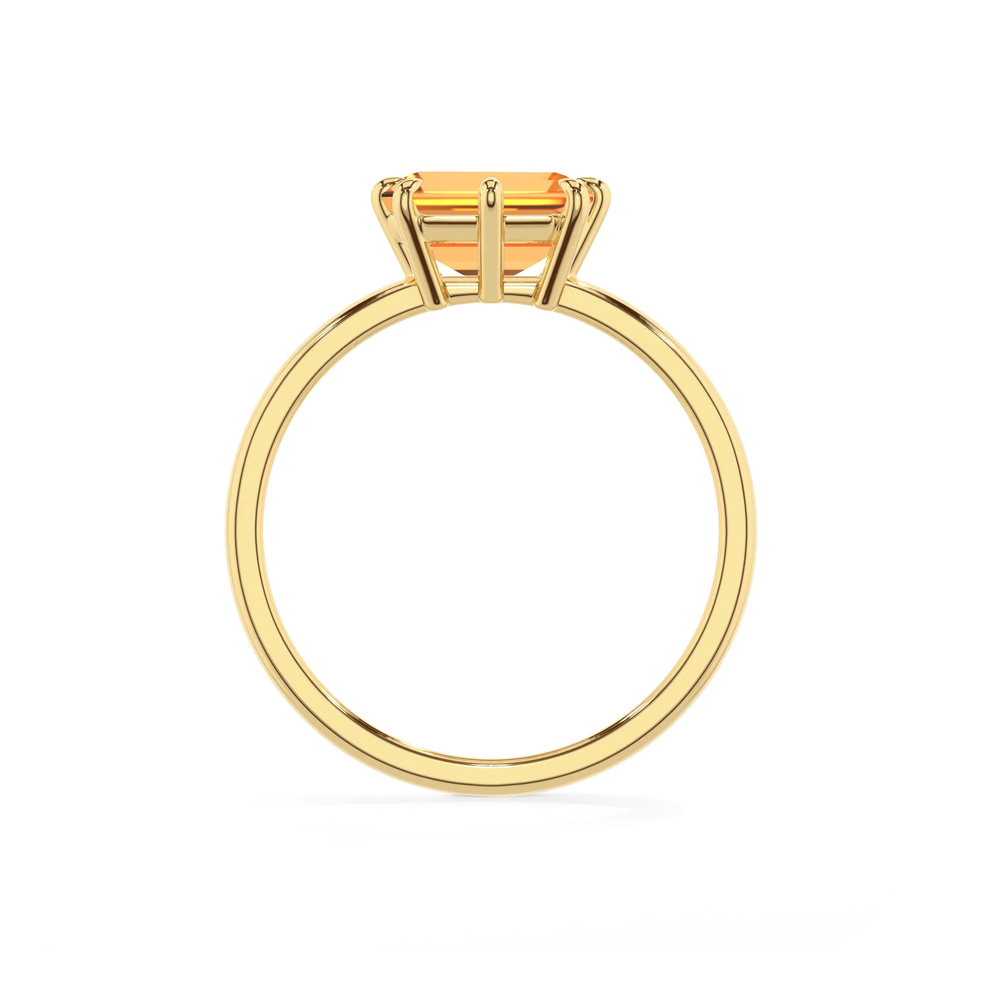 lab grown citrine emerald cut solitaire rings in yellow gold