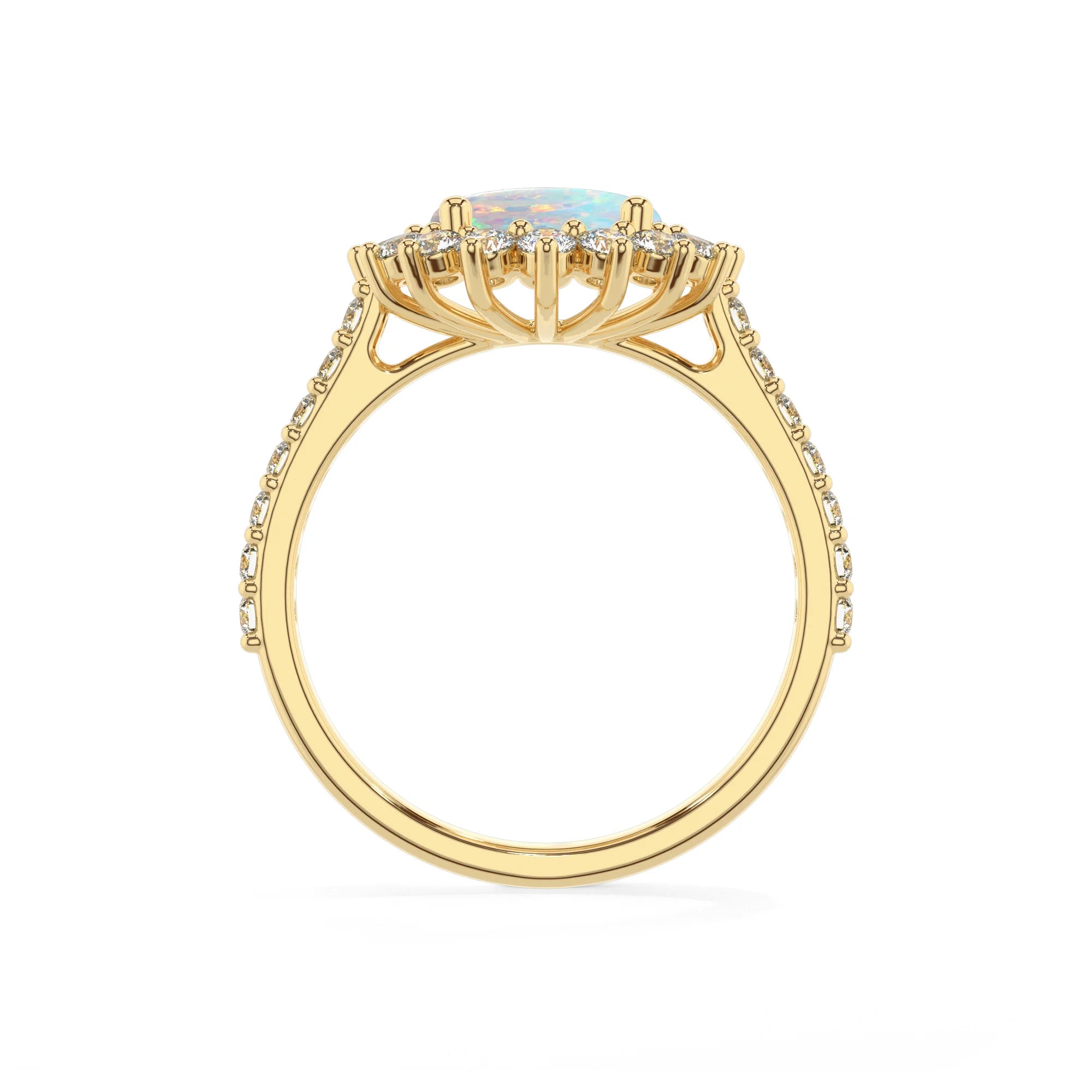 lab grown opal round solitaire rings in yellow gold