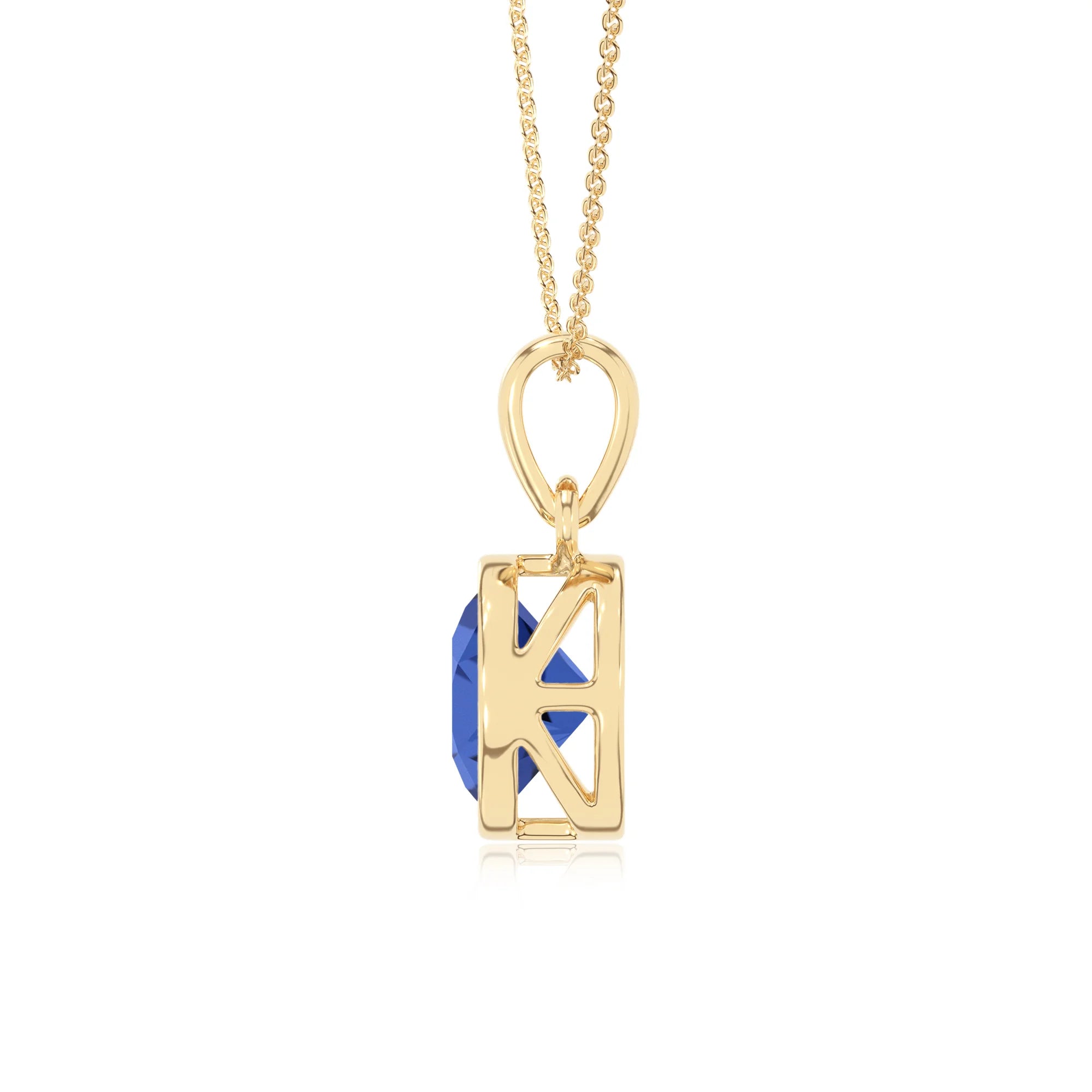 lab grown blue-sapphire round solitaire necklaces in yellow gold