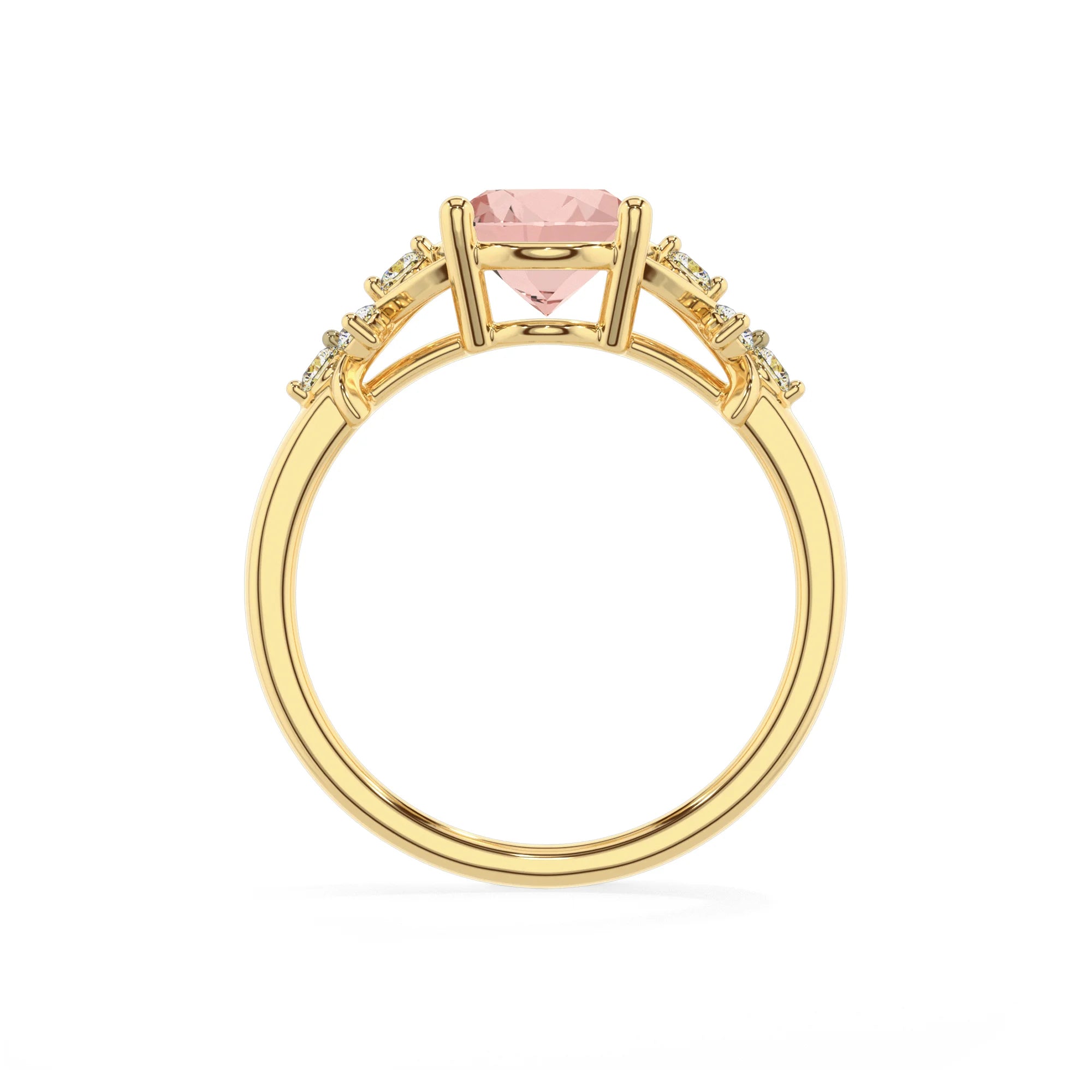 lab grown morganite oval solitaire rings in yellow gold
