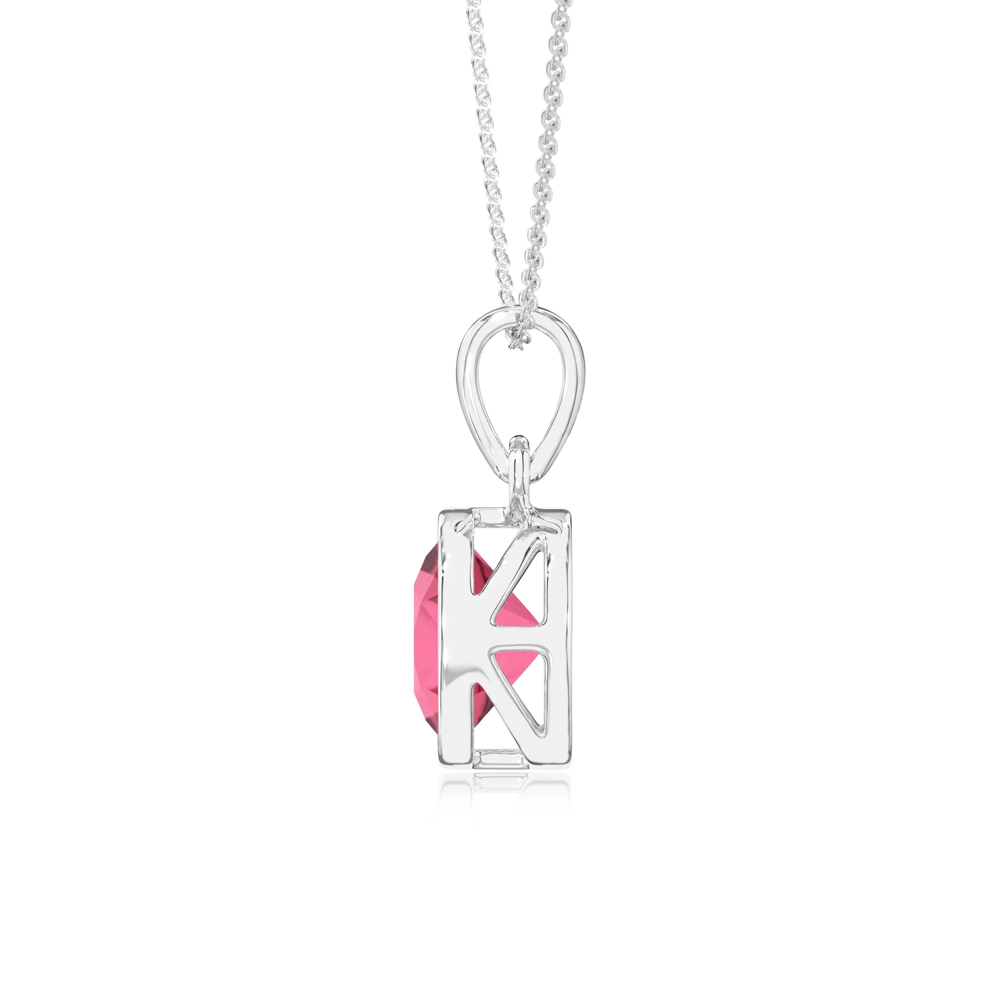 lab grown pink-tourmaline round solitaire necklaces in platinum
