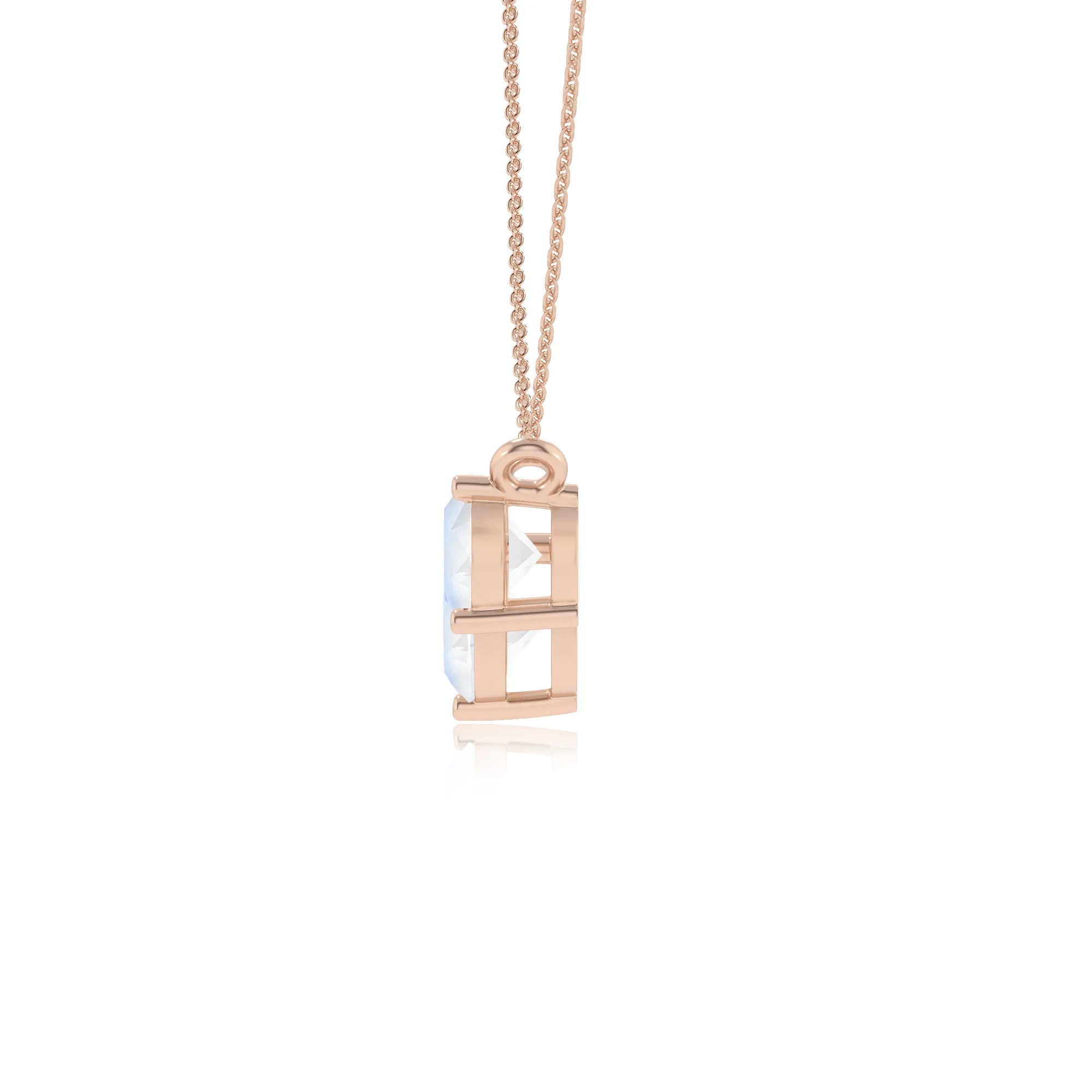 natural rainbow-moonstone round solitaire v-bale necklaces in rose gold