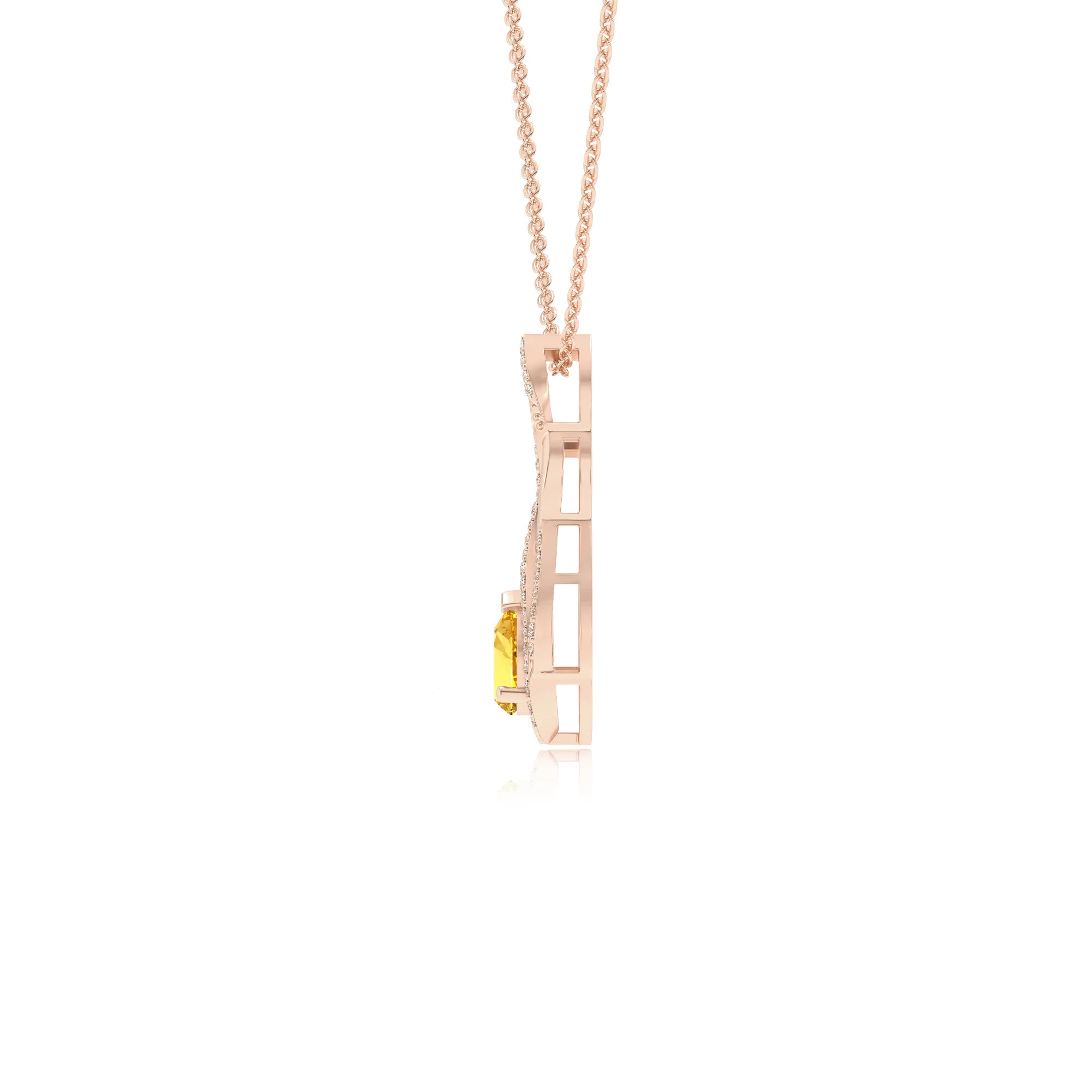 lab grown yellow-sapphire pear solitaire necklaces in rose gold