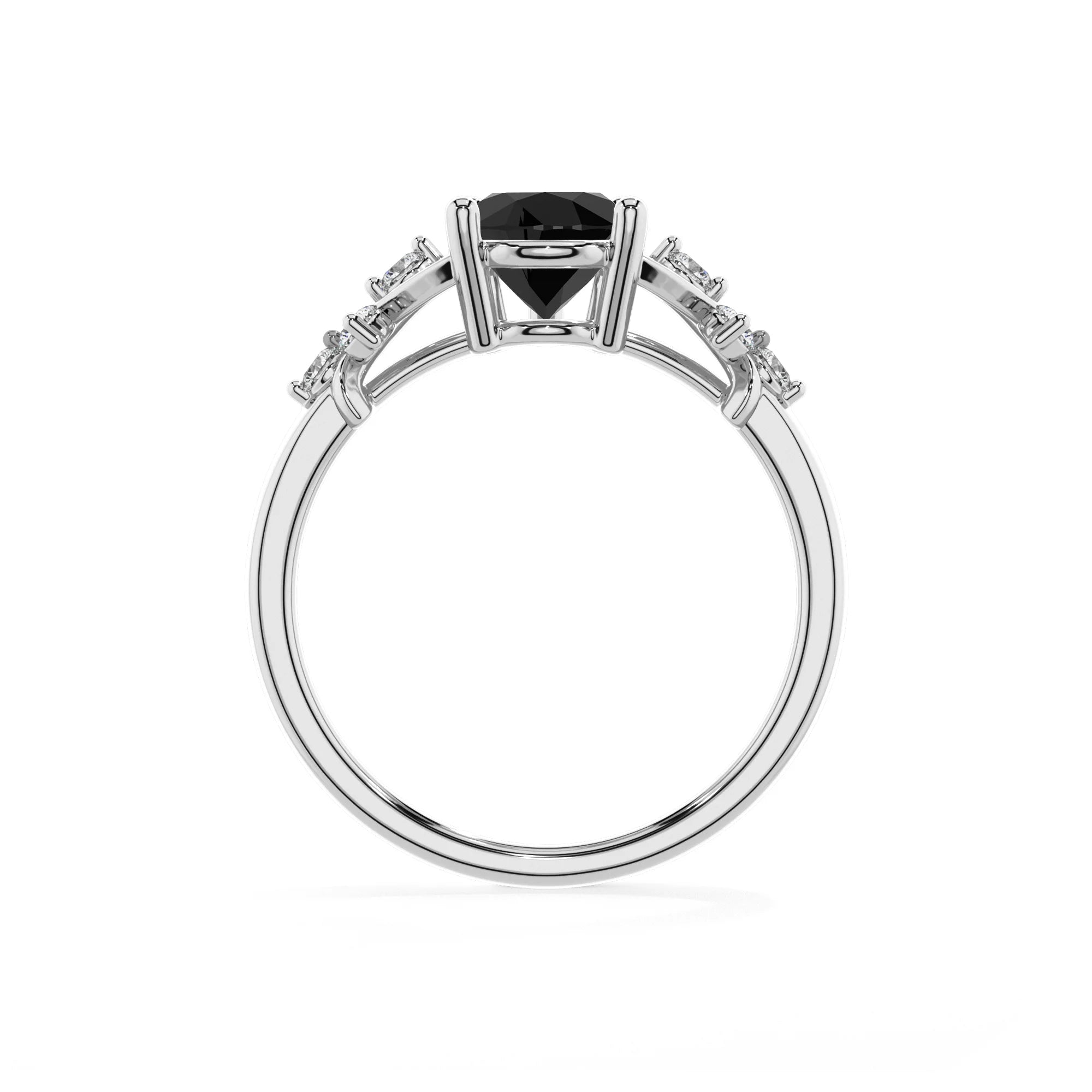 natural black-onyx pear solitaire rings in white gold