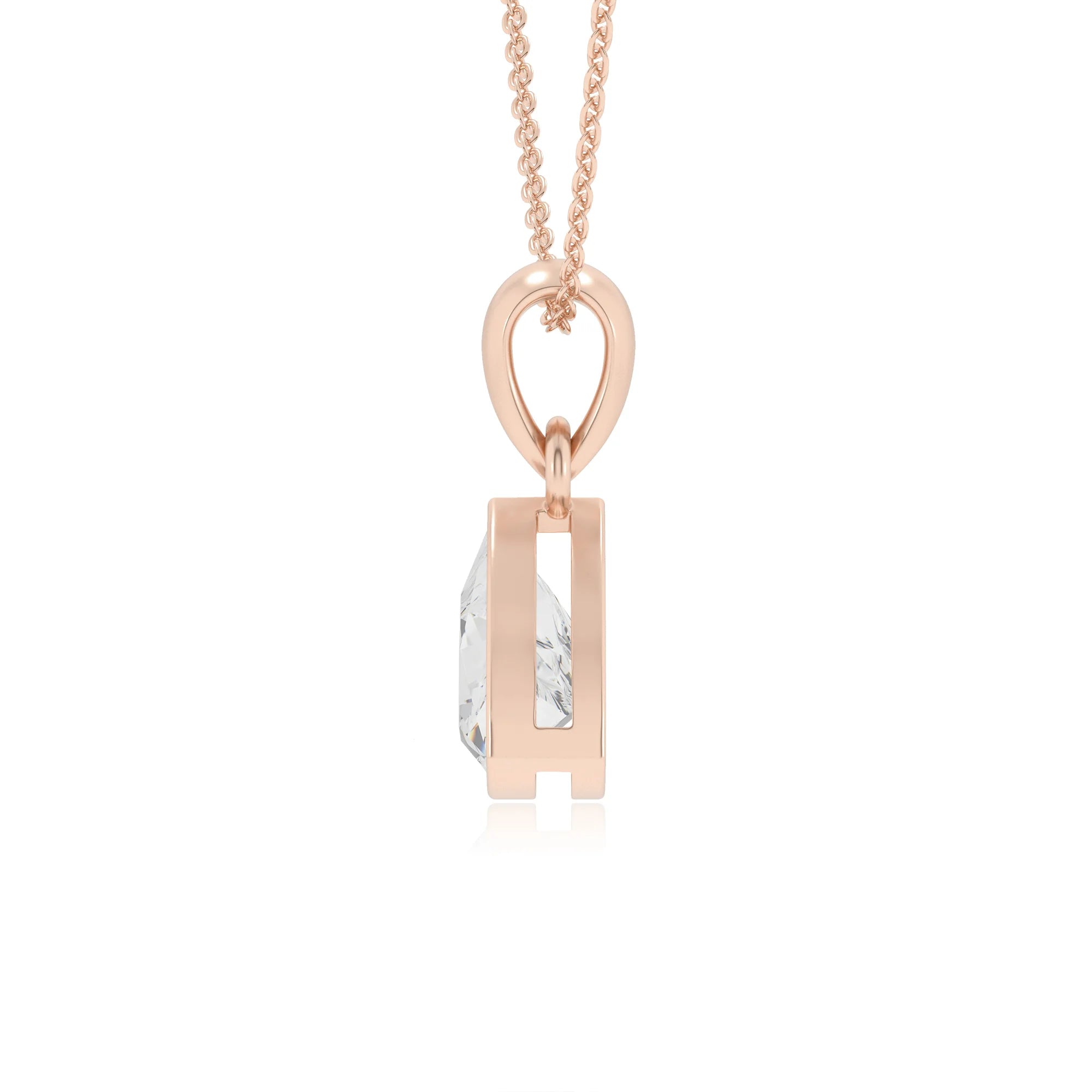 lab grown moissanite trillion solitaire necklaces in rose gold