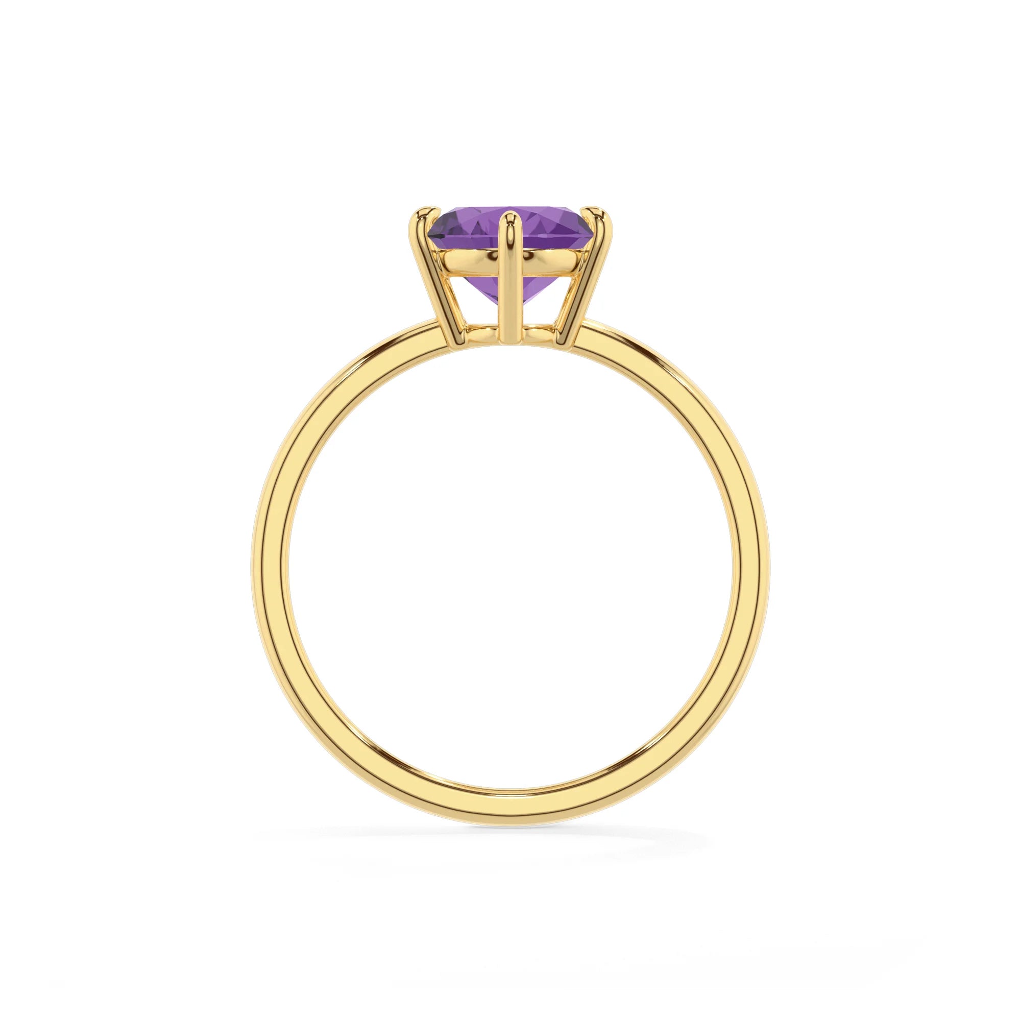 lab grown amethyst oval solitaire rings in yellow gold