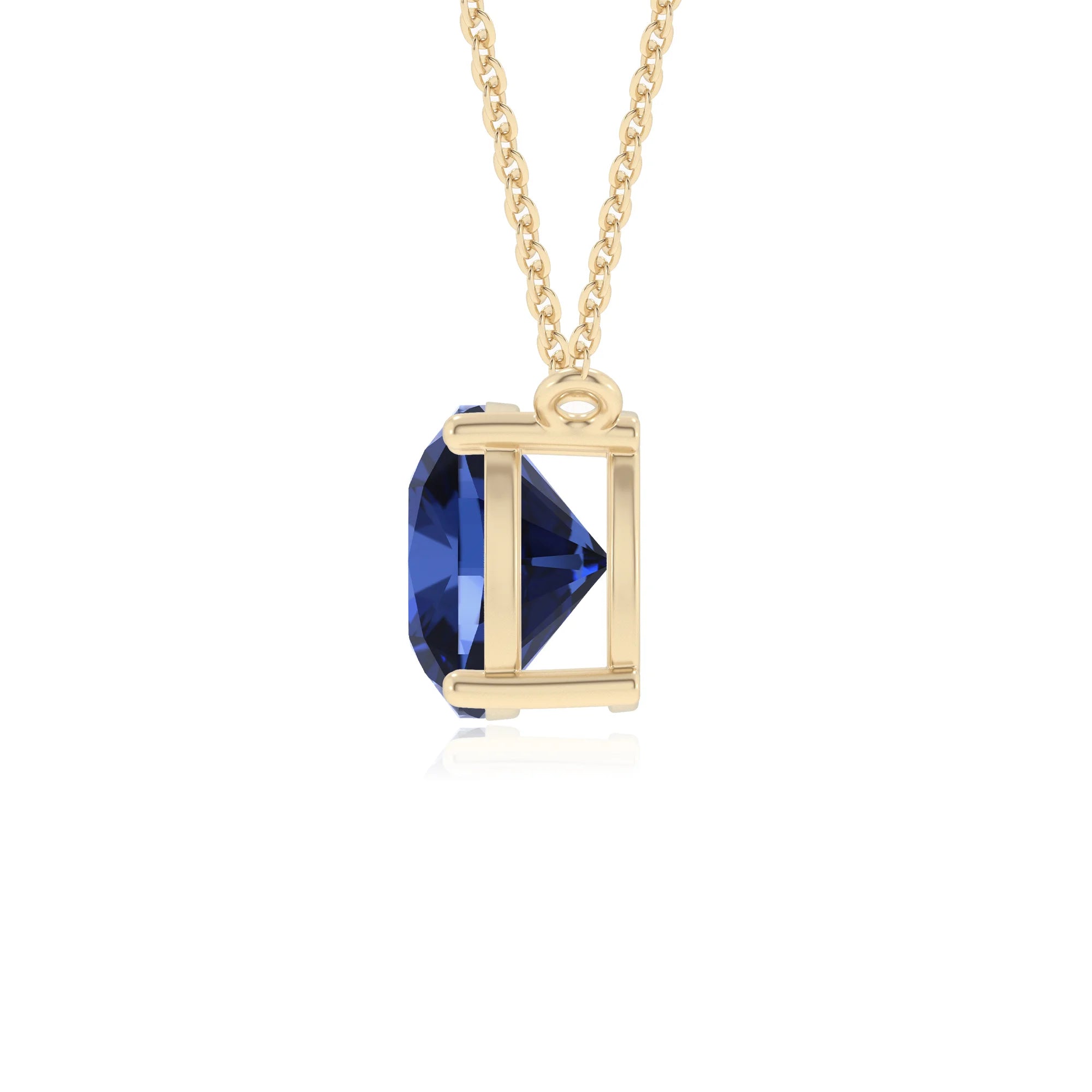 lab grown blue-sapphire cushion solitaire necklaces in yellow gold