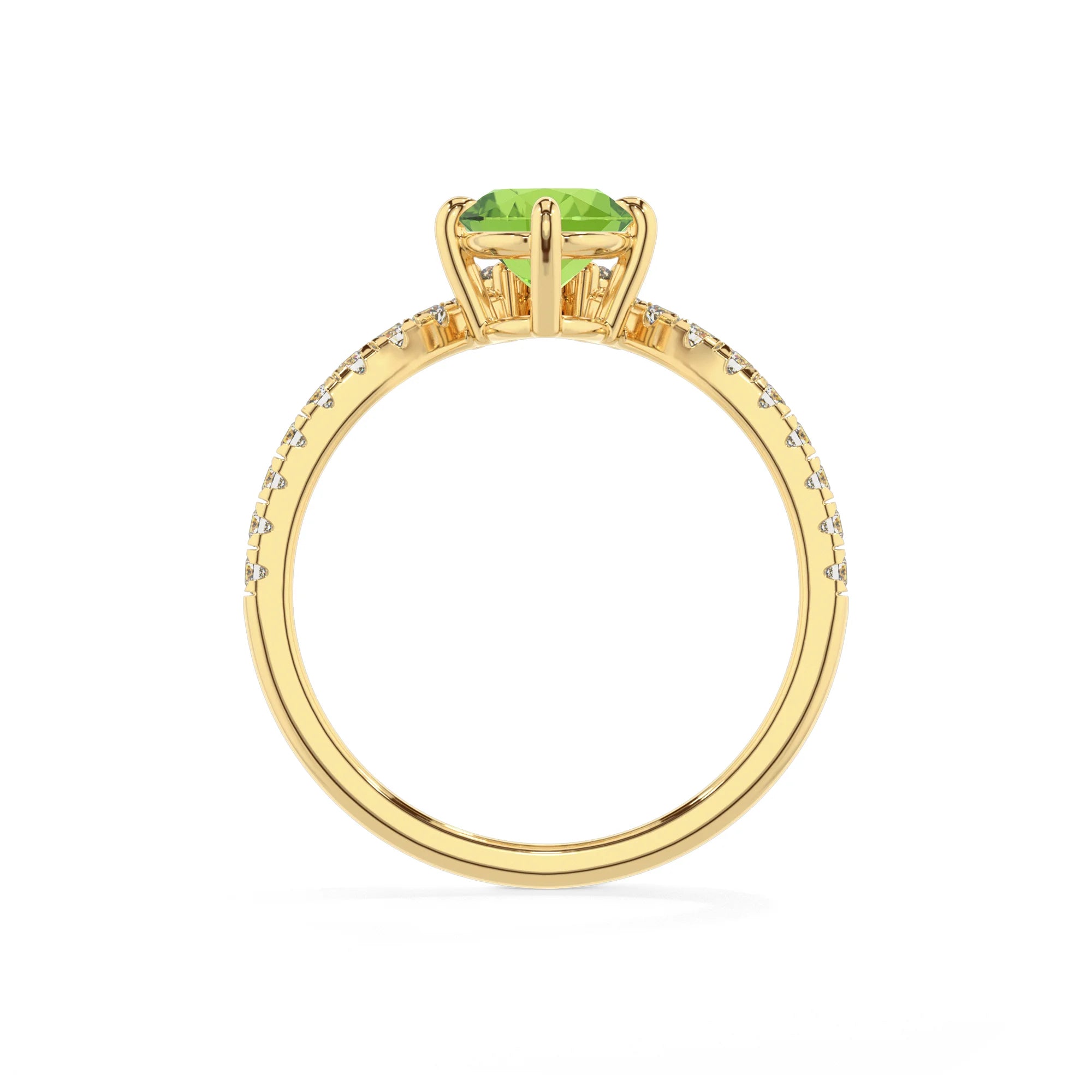natural peridot oval solitaire rings in yellow gold