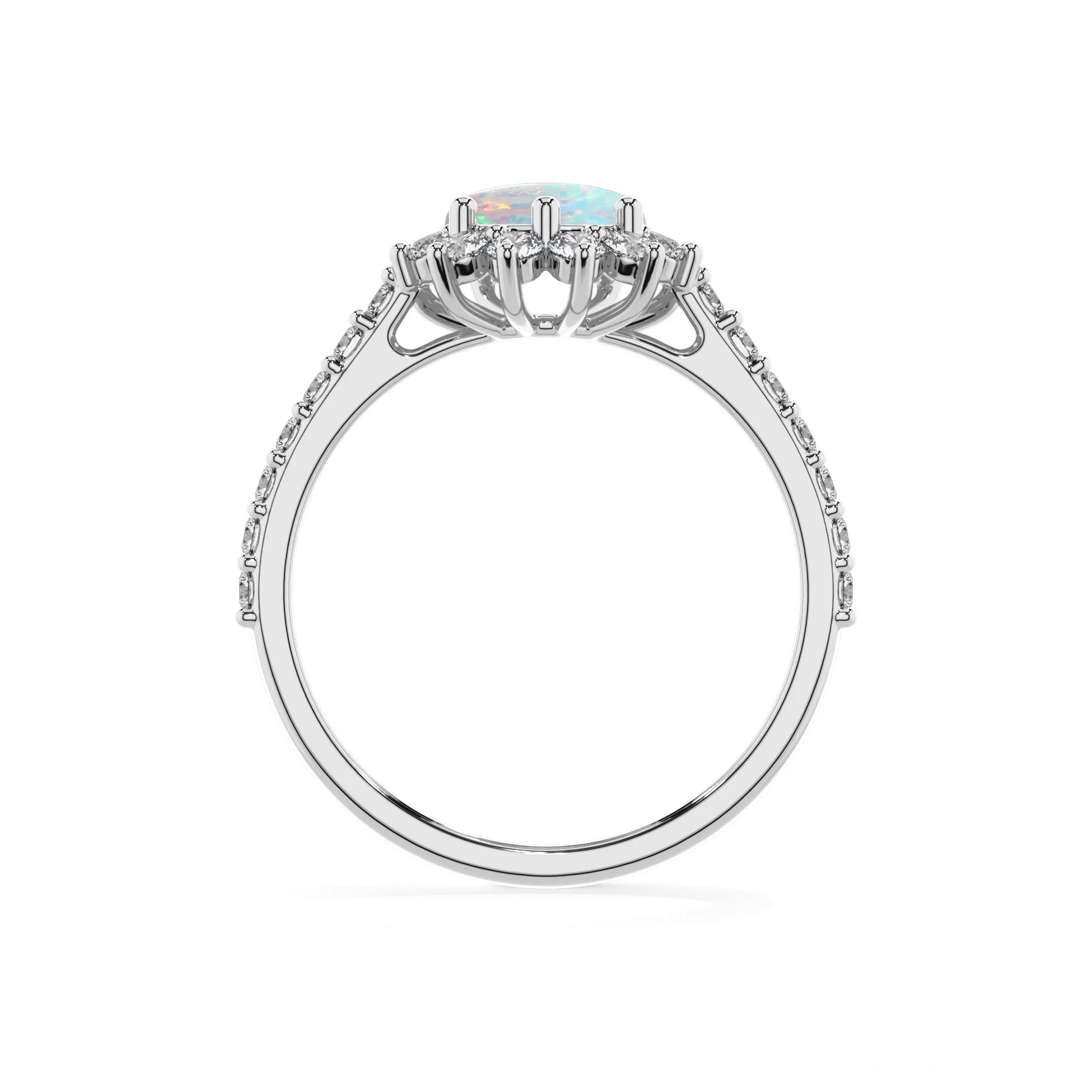 lab grown opal pear solitaire rings in sterling silver