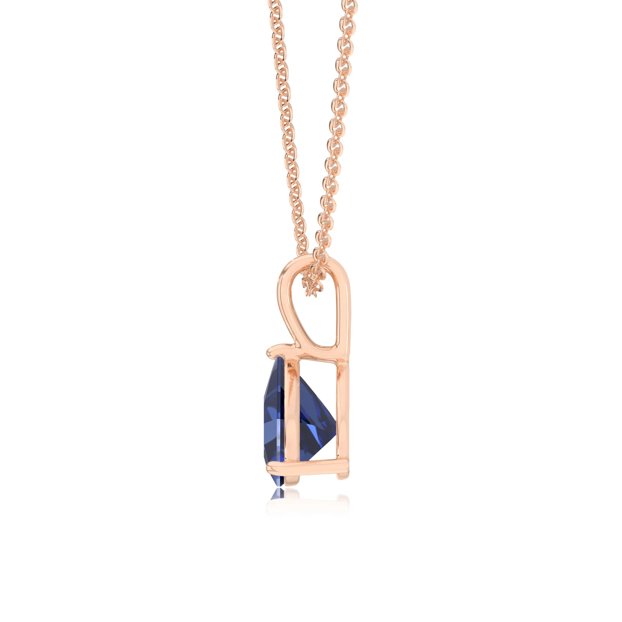 lab grown blue-sapphire trillion solitaire necklaces in rose gold