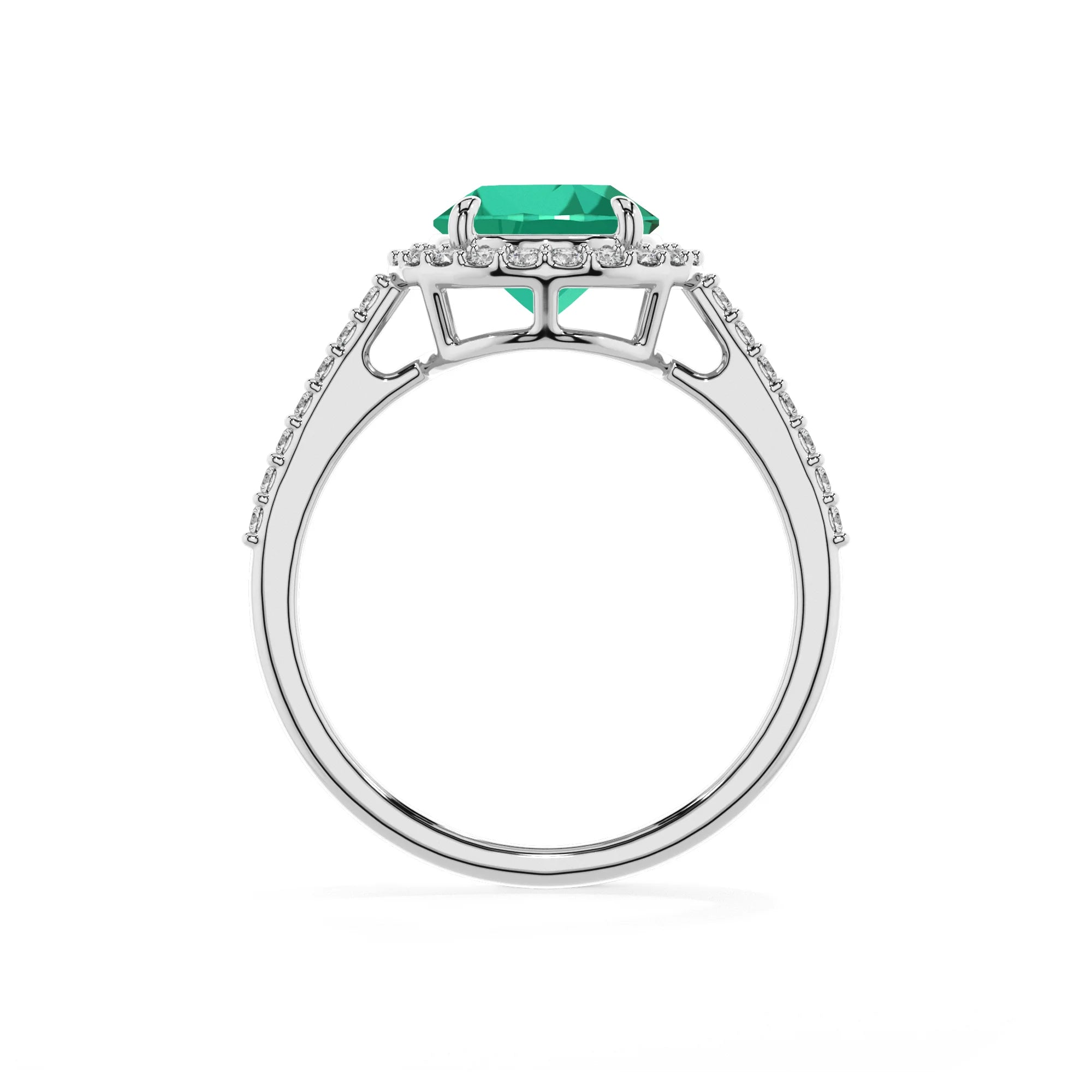 lab grown emerald round solitaire rings in white gold