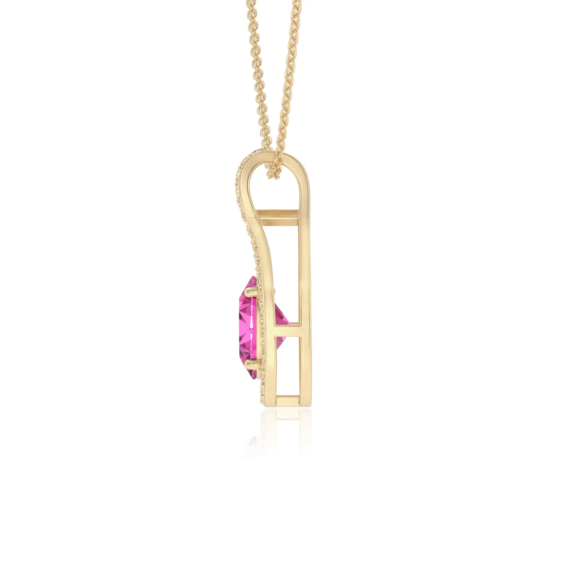 lab grown pink-sapphire oval solitaire necklaces in yellow gold