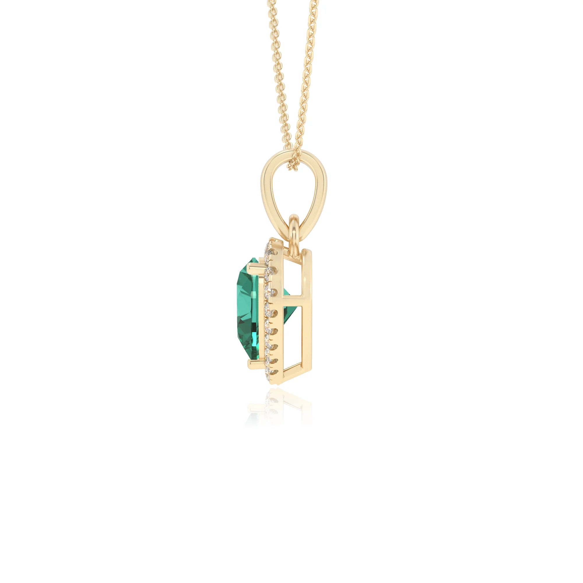lab grown emerald heart solitaire necklaces in yellow gold