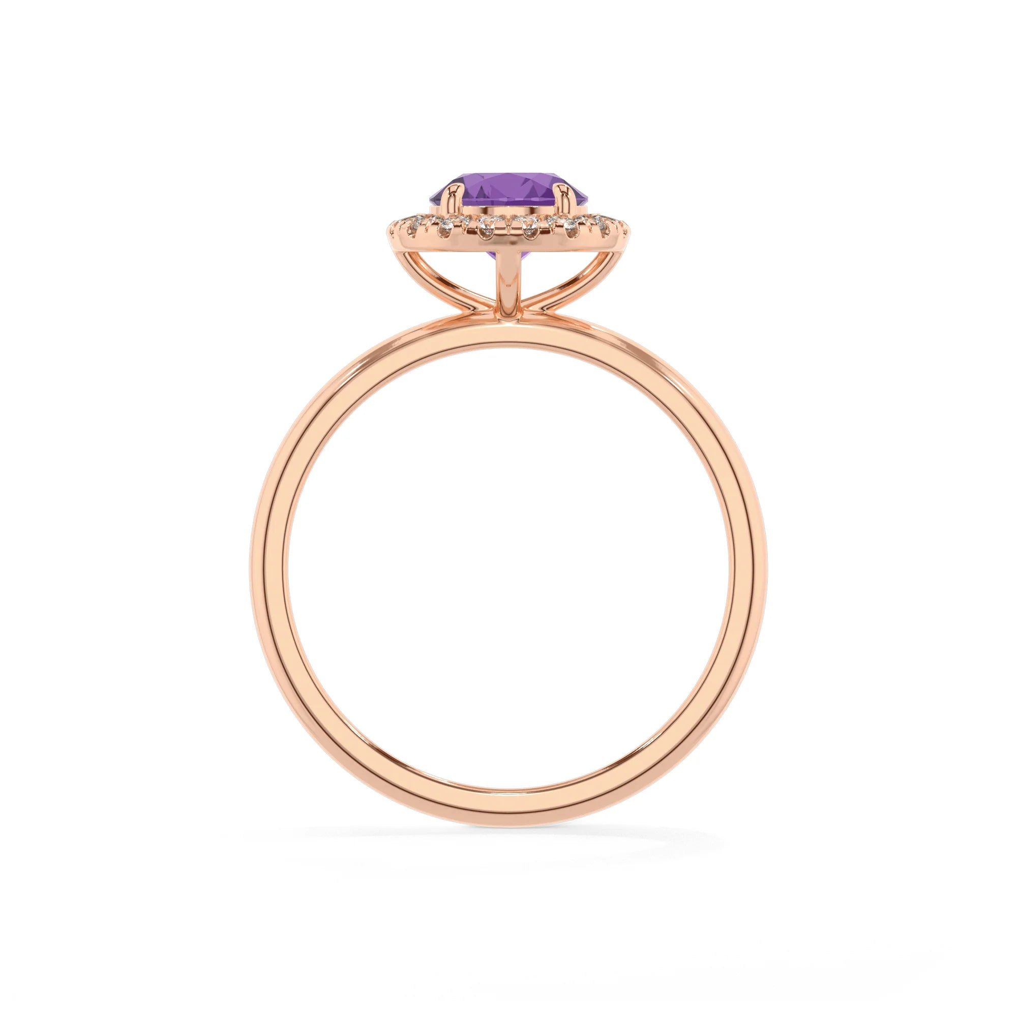 lab grown amethyst round solitaire rings in rose gold