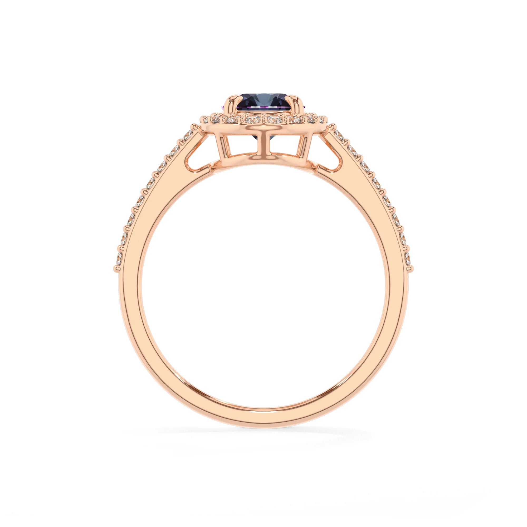 lab grown alexandrite oval solitaire rings in rose gold