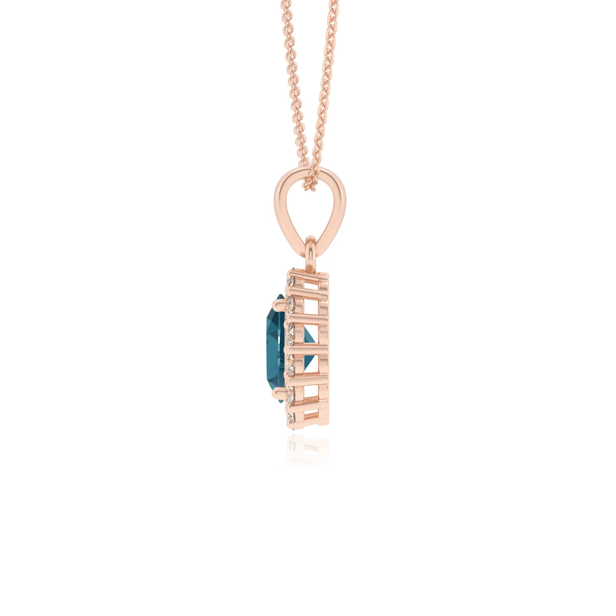 natural london-blue-topaz oval solitaire necklaces in rose gold