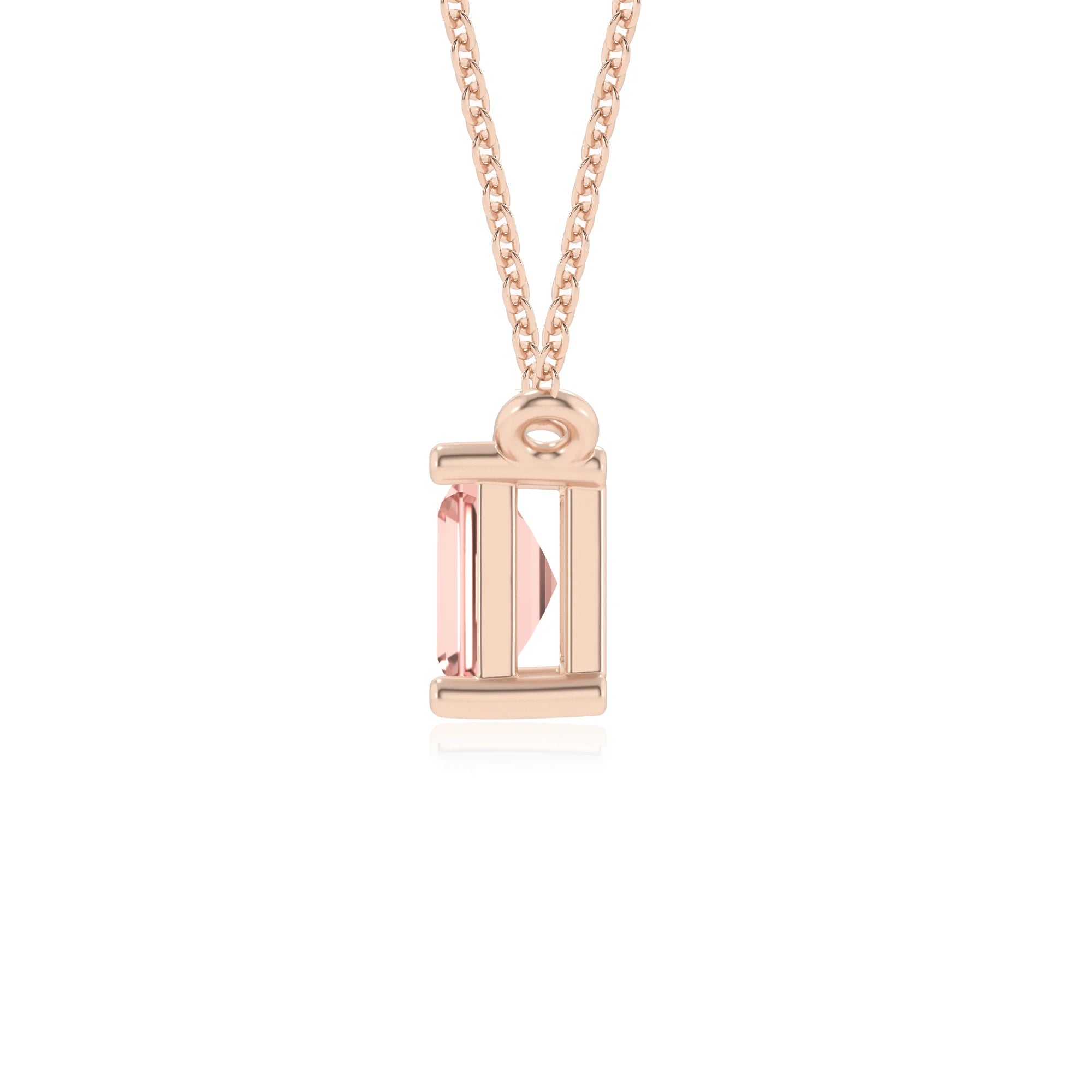 lab grown morganite emerald cut solitaire necklaces in rose gold