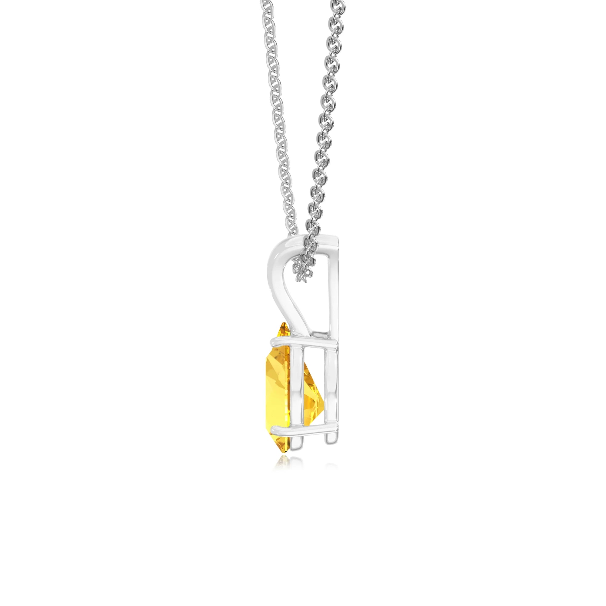 lab grown yellow-sapphire pear solitaire v-bale necklaces in sterling silver