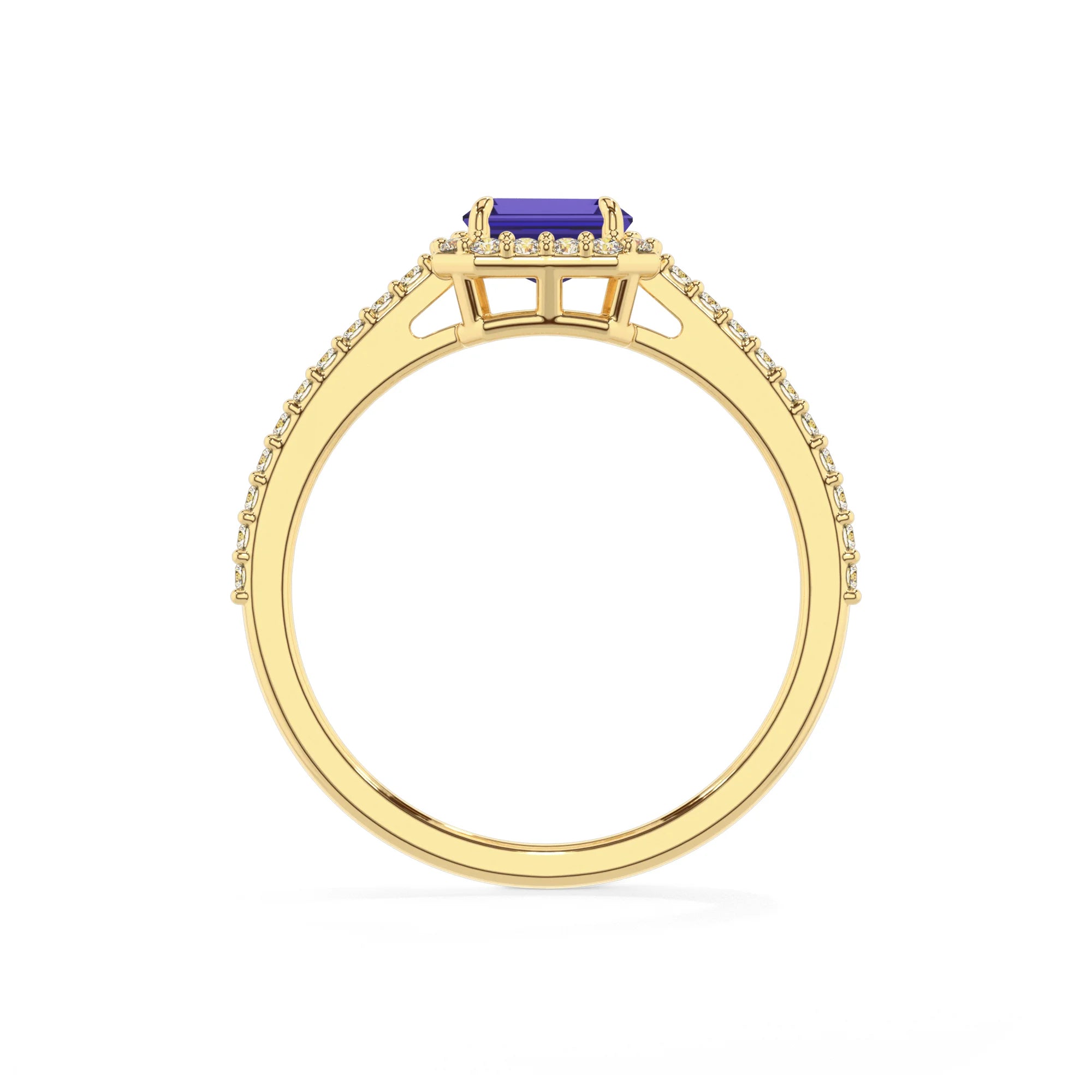 lab grown amethyst emerald cut solitaire rings in yellow gold