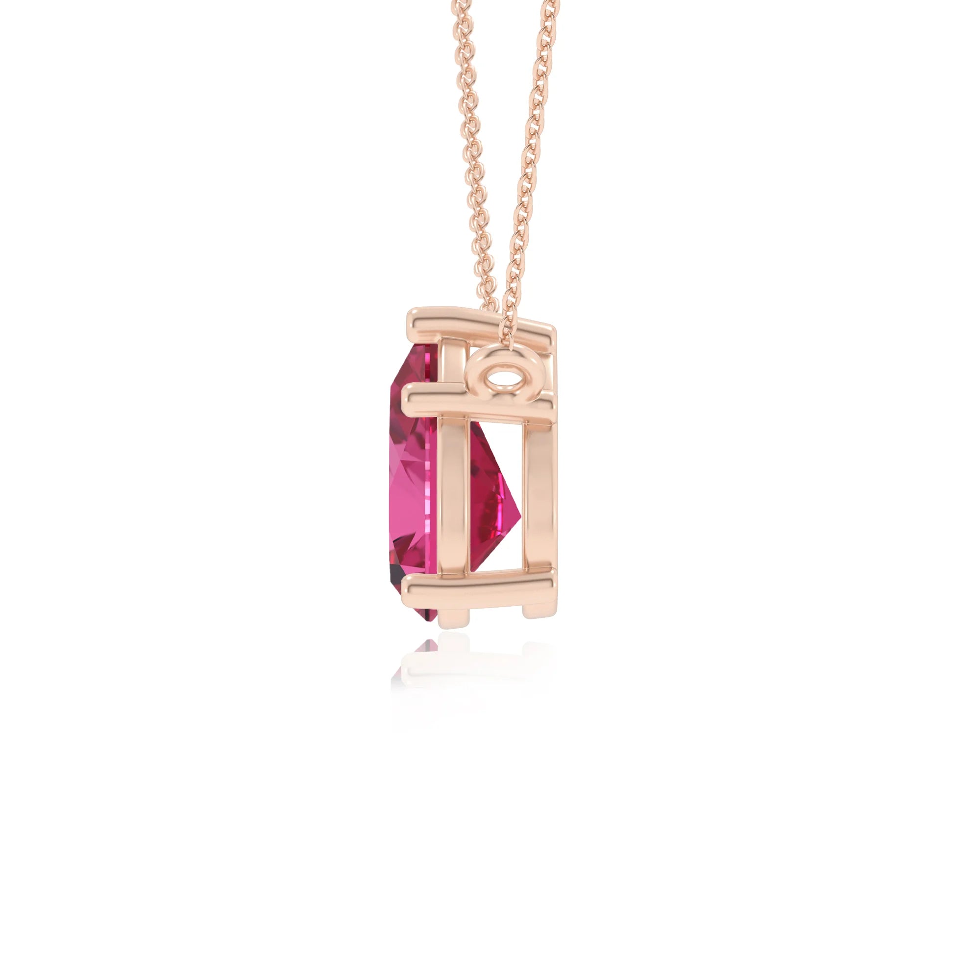 lab grown pink-sapphire pear solitaire necklaces in rose gold