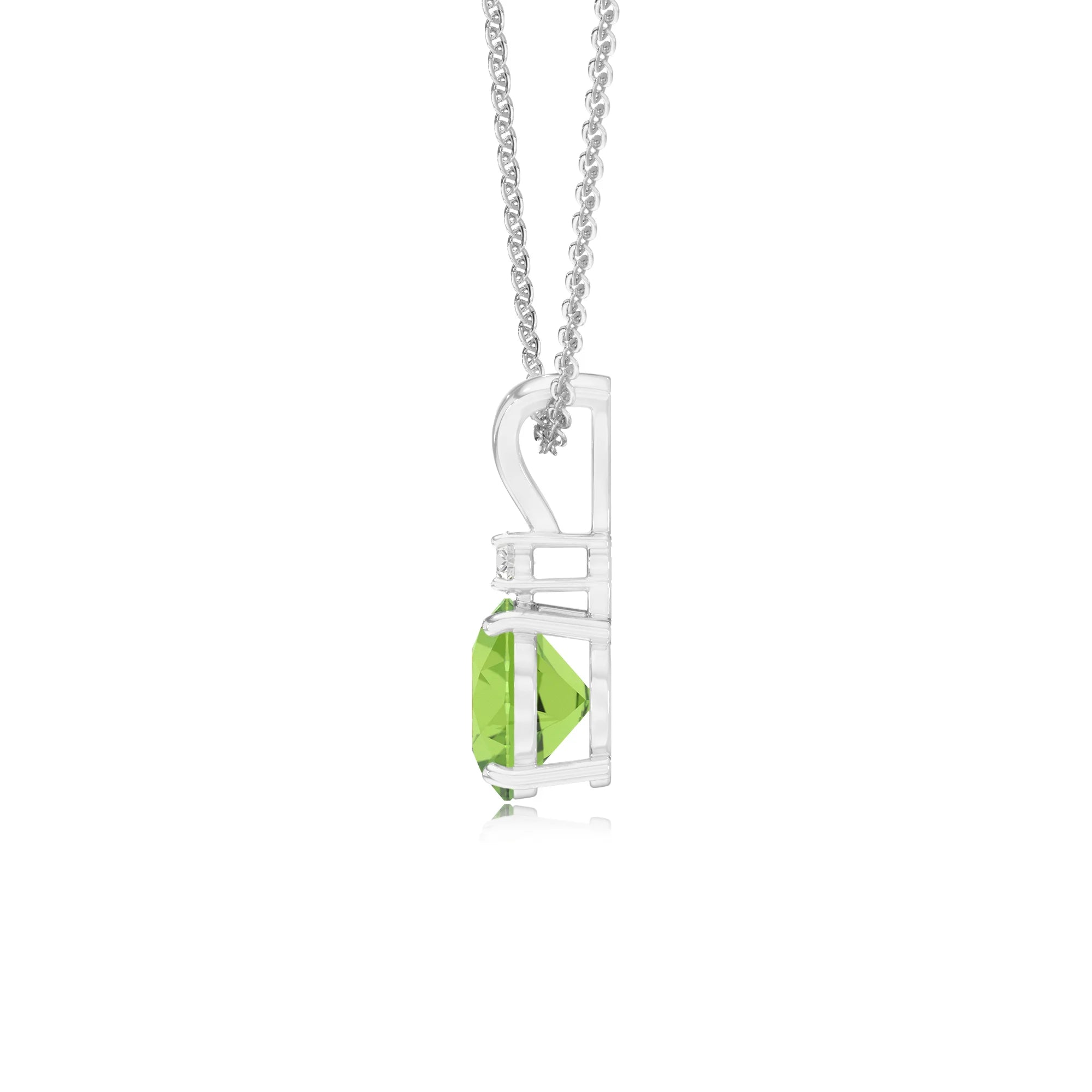 natural peridot round solitaire v-bale necklaces in white gold