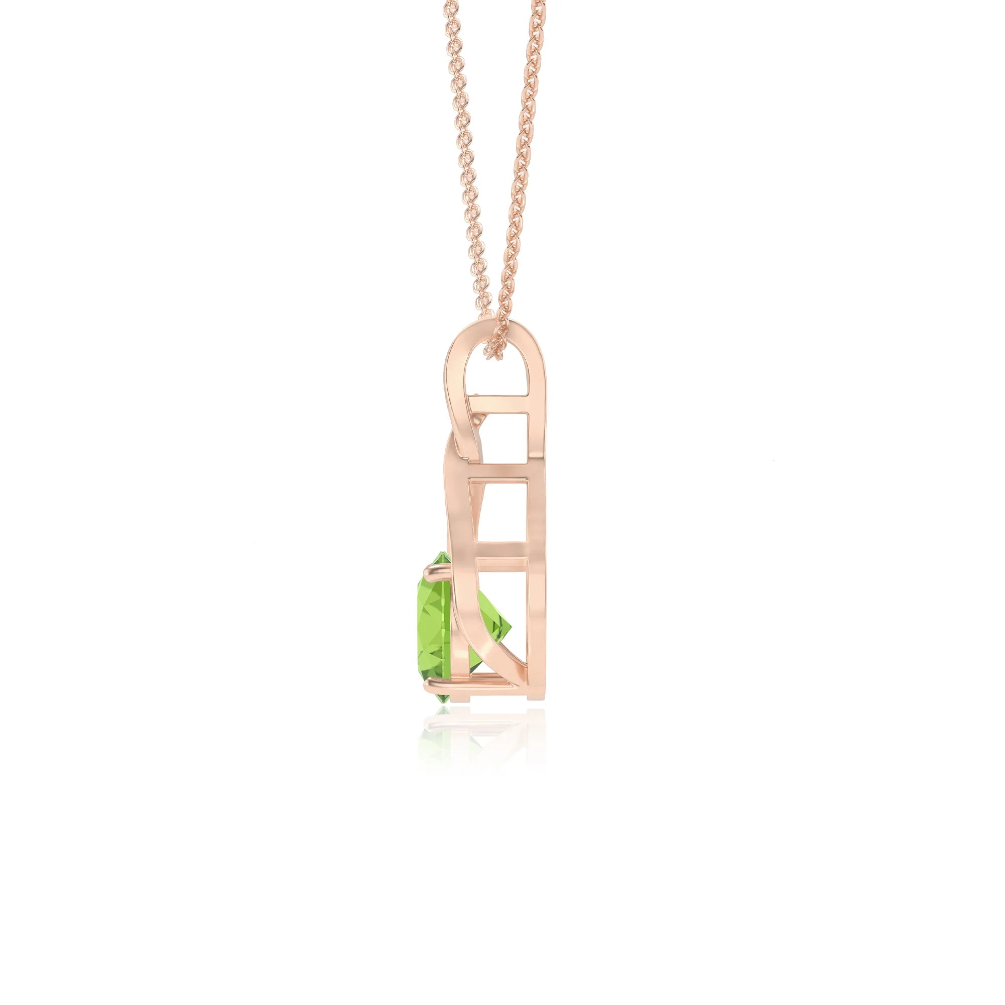 natural peridot round solitaire necklaces in rose gold