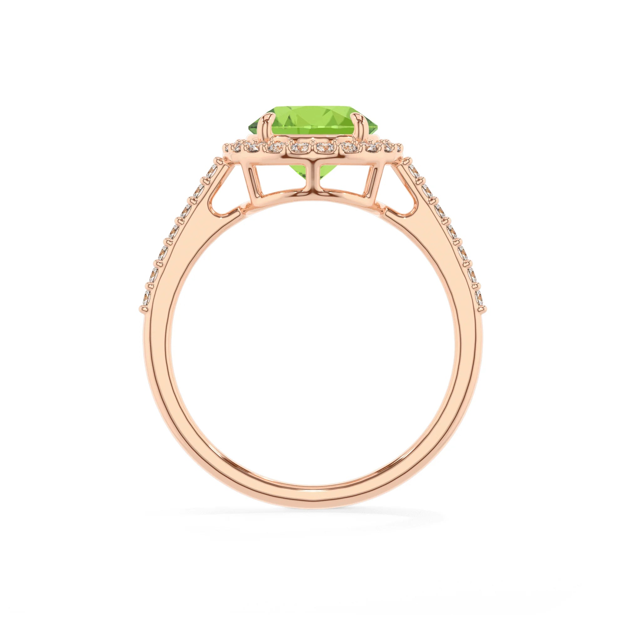 natural peridot round solitaire rings in rose gold