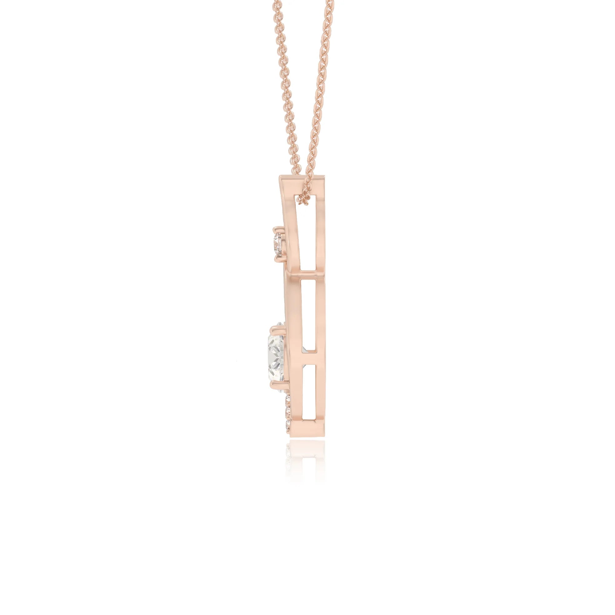 lab grown moissanite round solitaire necklaces in rose gold