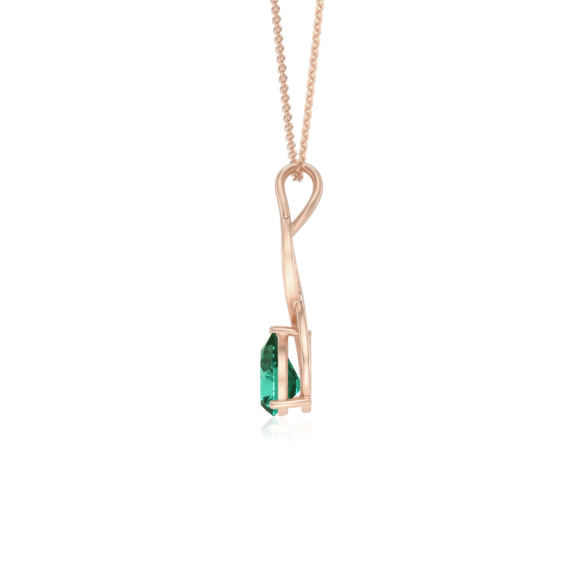lab grown emerald pear solitaire necklaces in rose gold