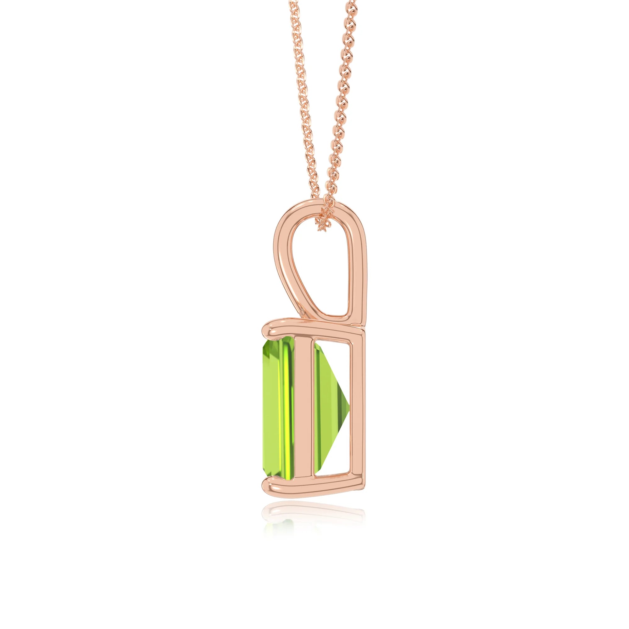 natural peridot emerald cut solitaire necklaces in rose gold