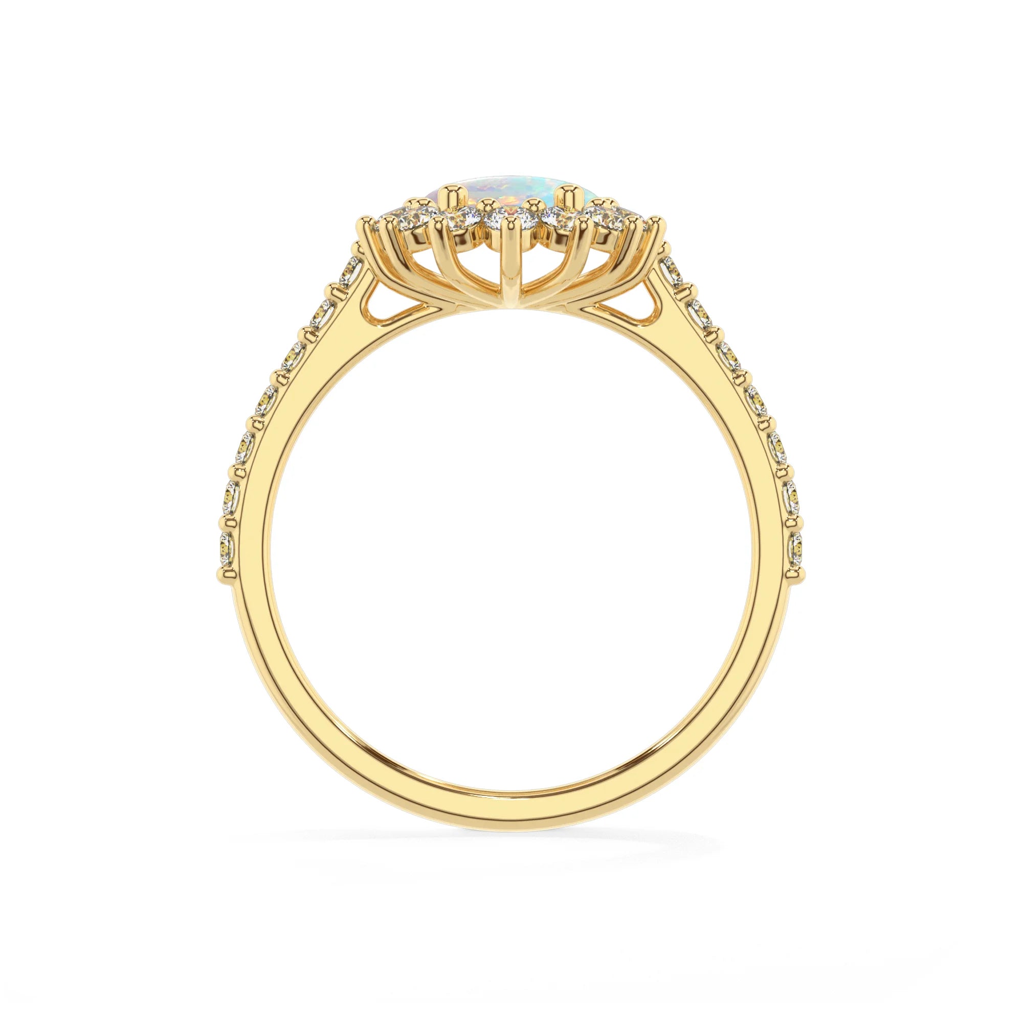 lab grown opal oval solitaire rings in yellow gold