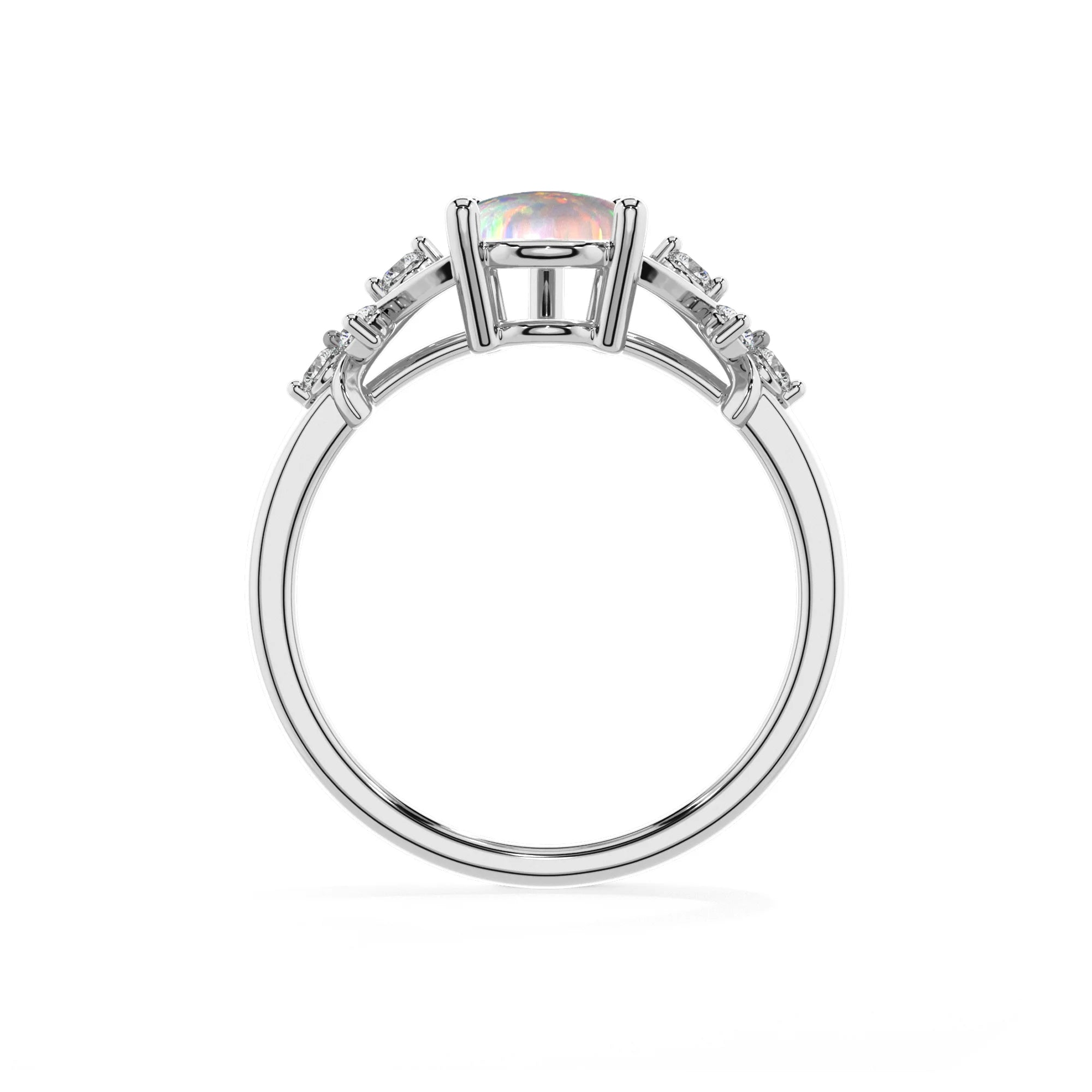 lab grown opal pear solitaire rings in platinum