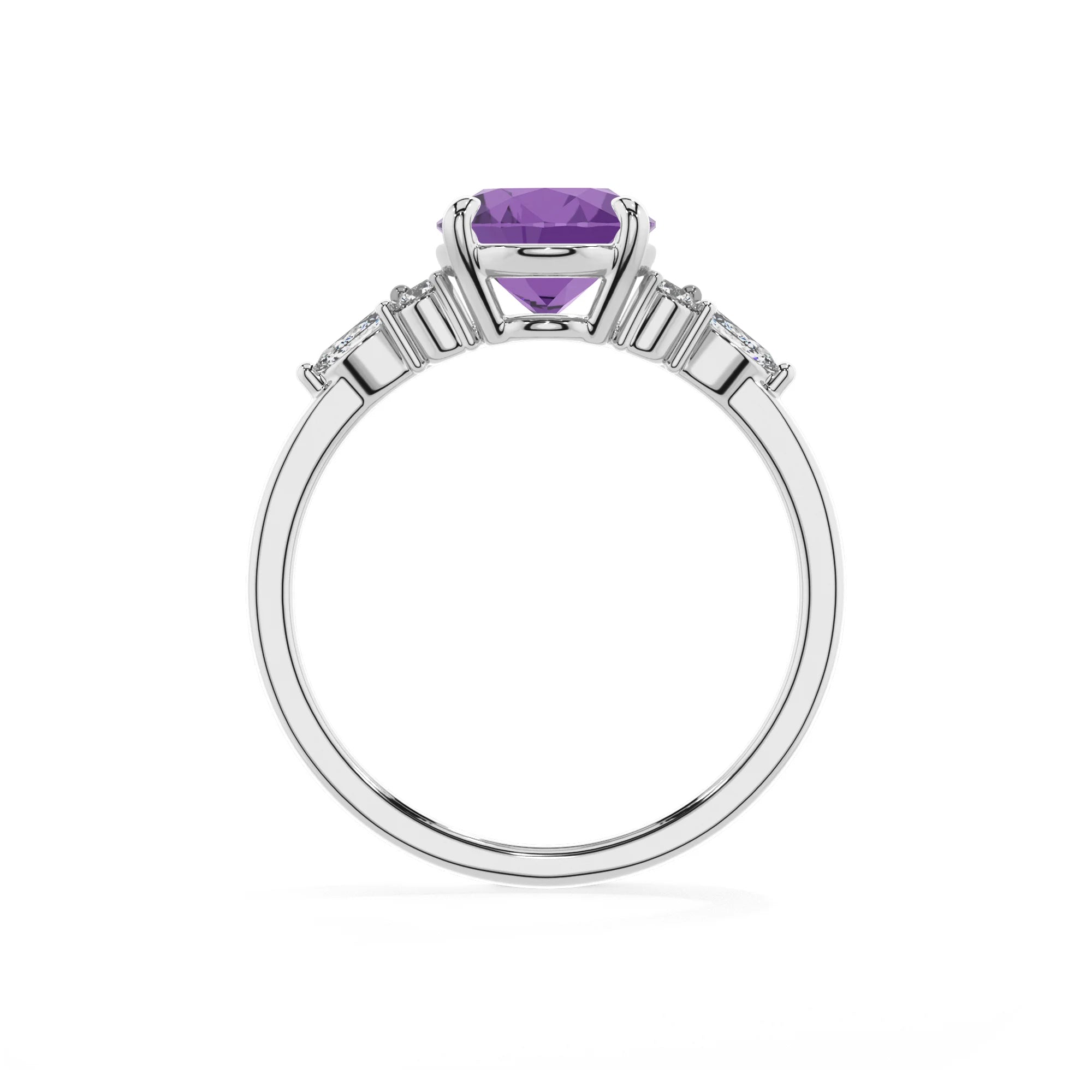 lab grown amethyst oval solitaire rings in white gold