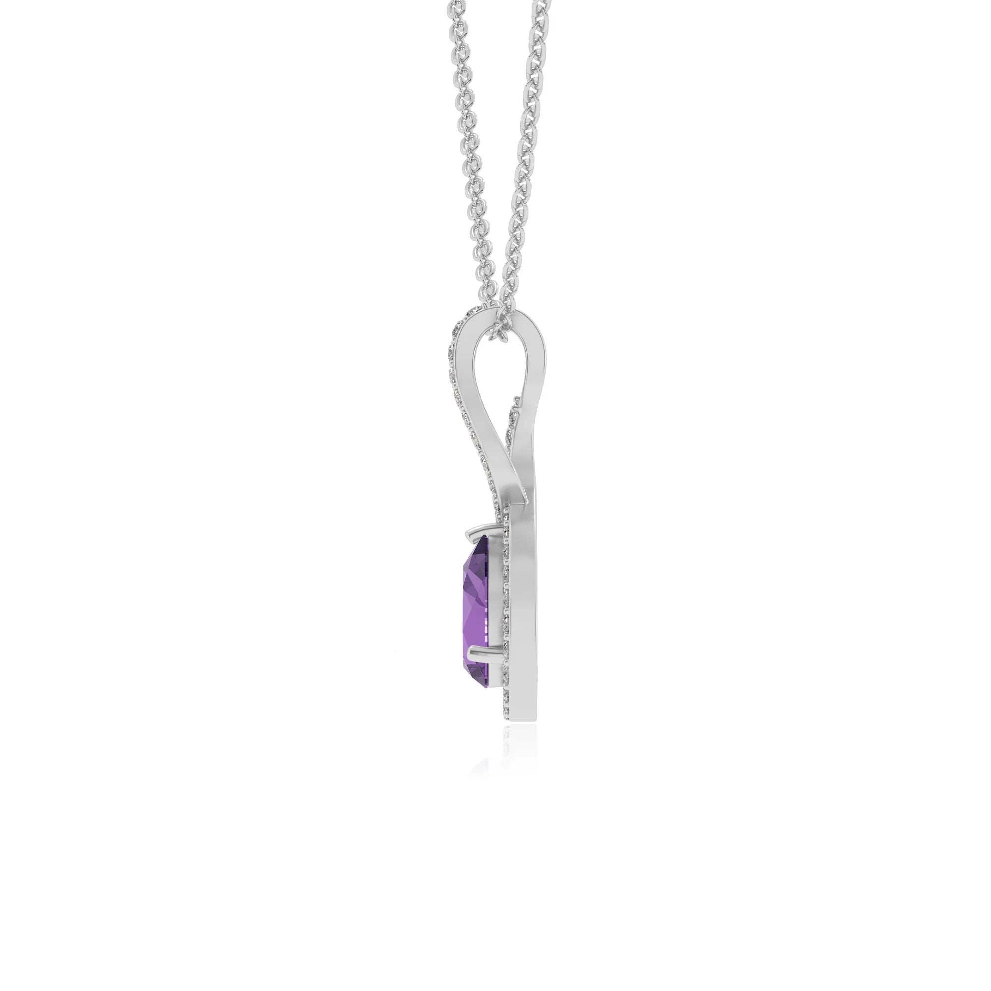 lab grown amethyst pear necklaces in white gold