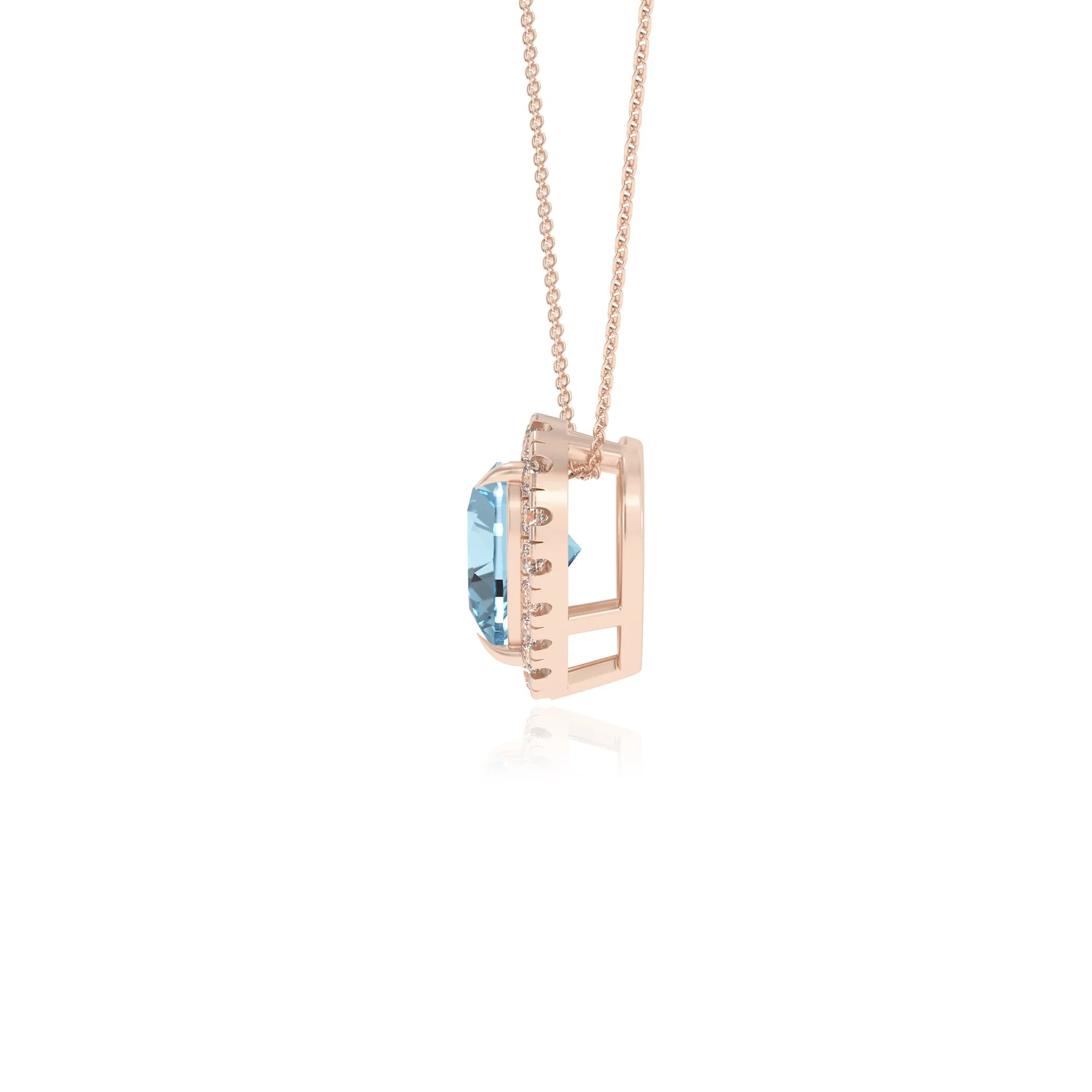 lab grown aquamarine heart solitaire necklaces in rose gold