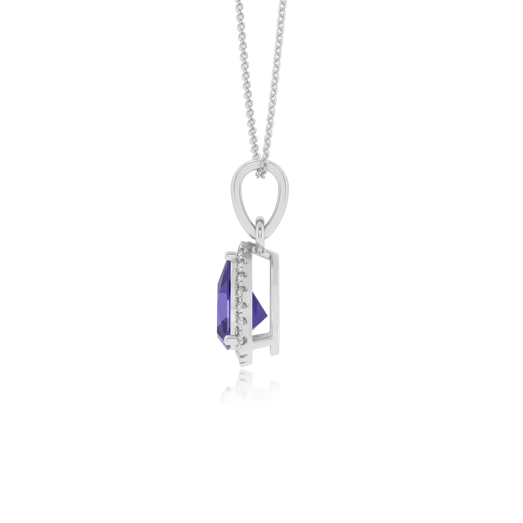 lab grown tanzanite trillion solitaire necklaces in white gold