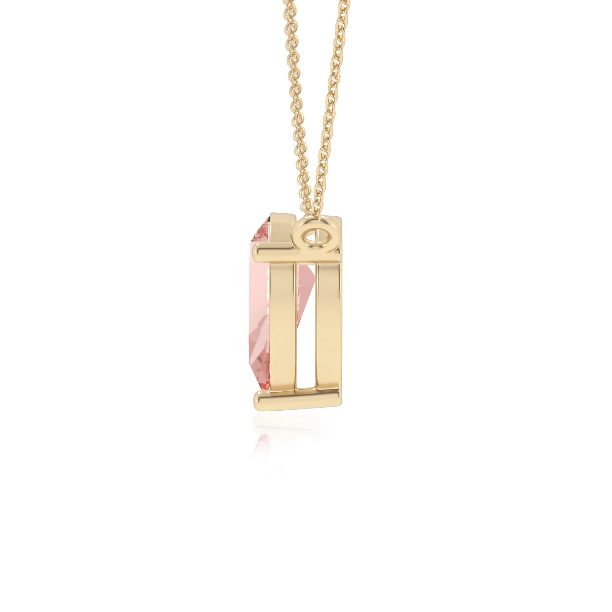 lab grown morganite pear solitaire necklaces in yellow gold