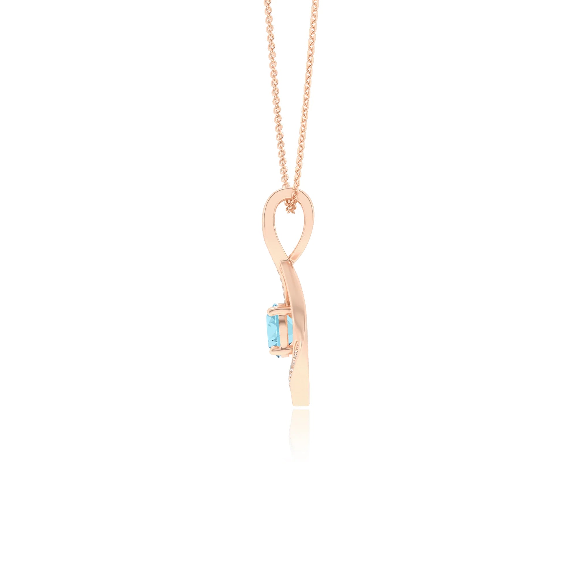 lab grown aquamarine round solitaire necklaces in rose gold