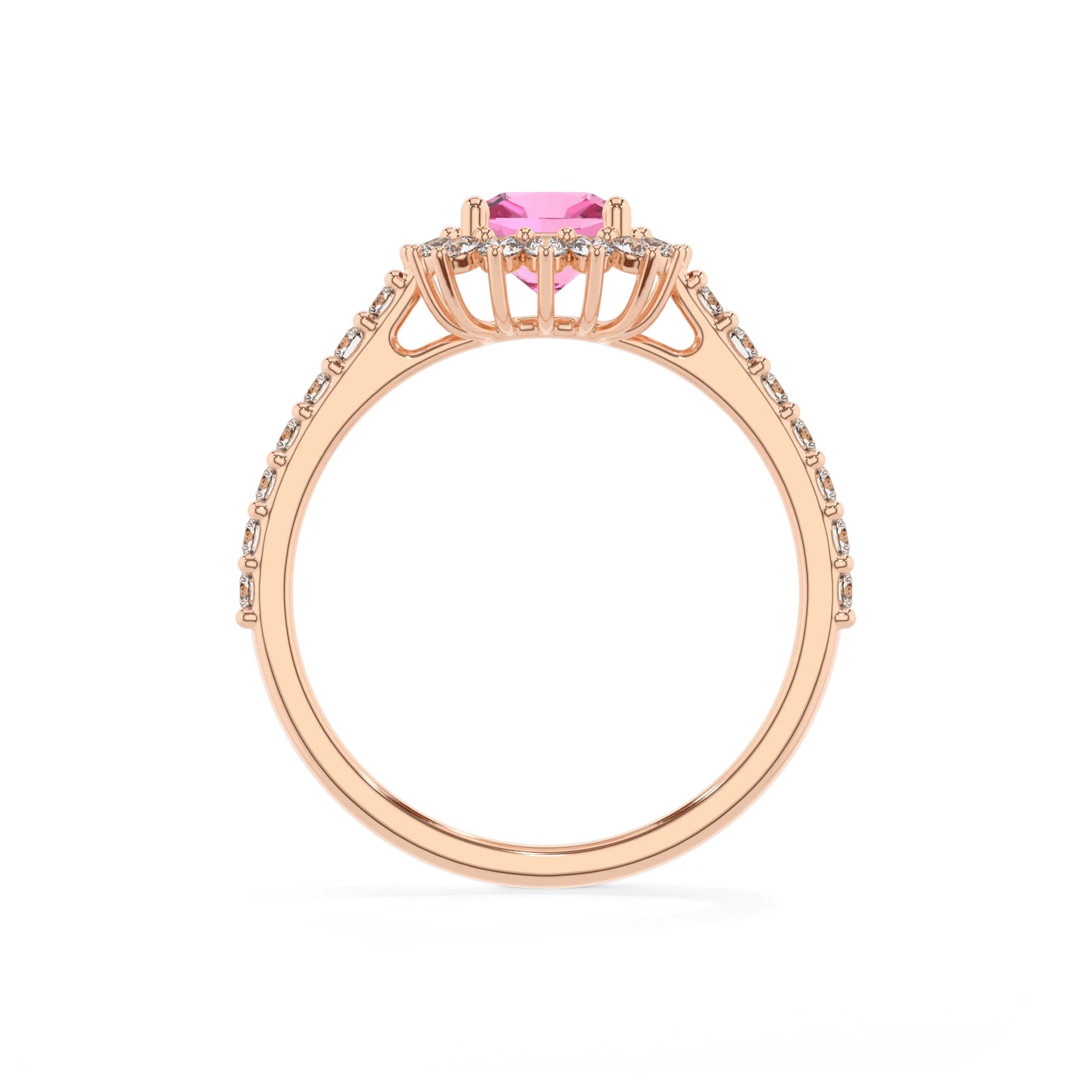 lab grown pink-sapphire cushion solitaire rings in rose gold