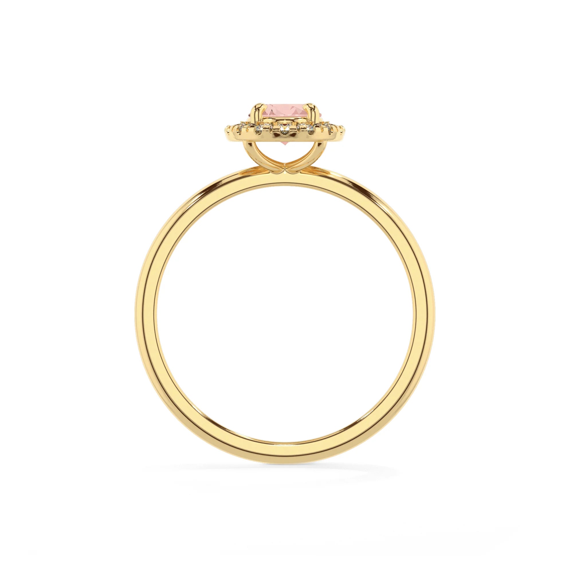 lab grown morganite oval solitaire rings in yellow gold