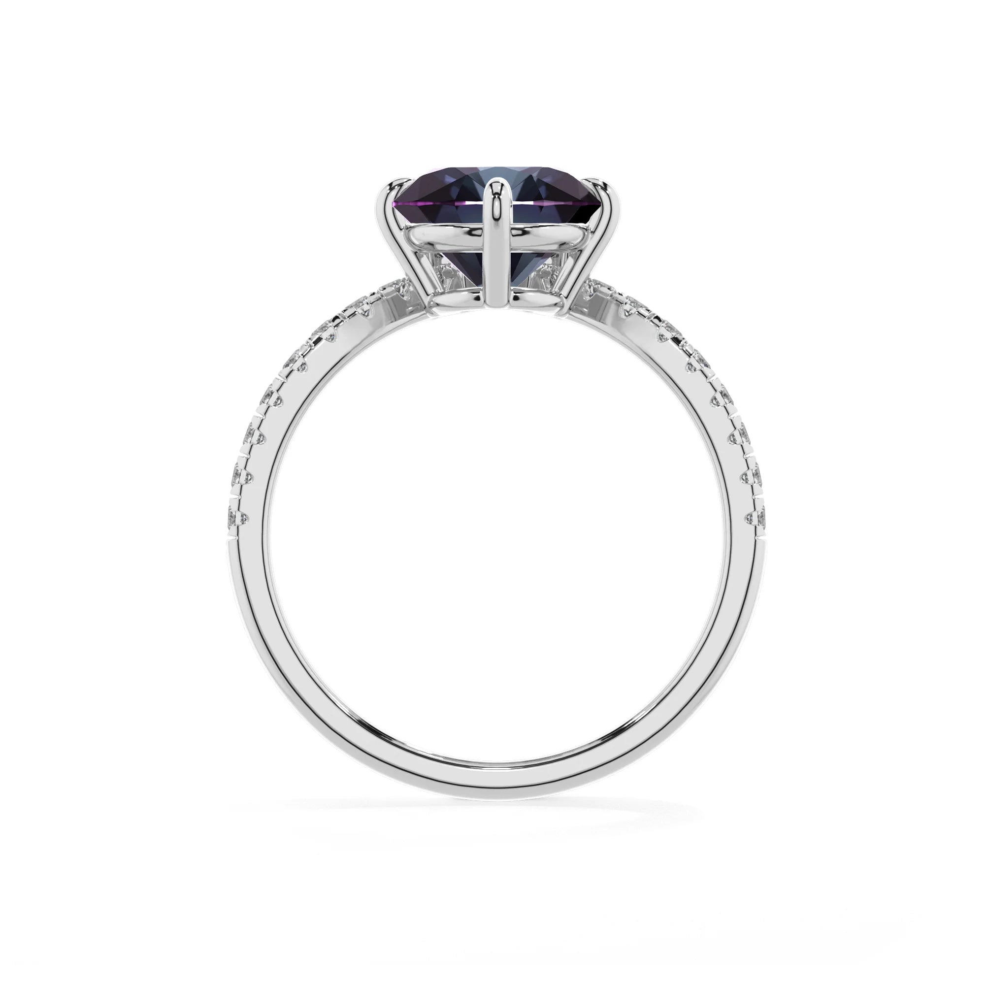 lab grown alexandrite round solitaire rings in sterling silver
