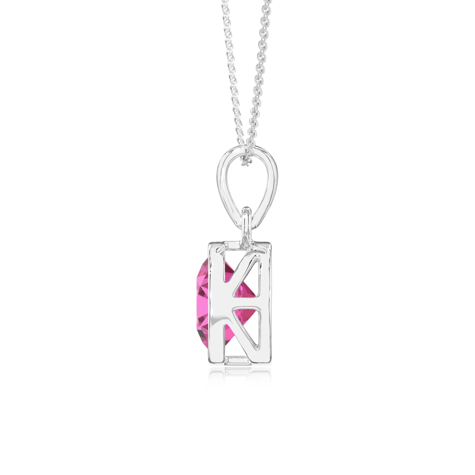 lab grown pink-sapphire round solitaire necklaces in sterling silver
