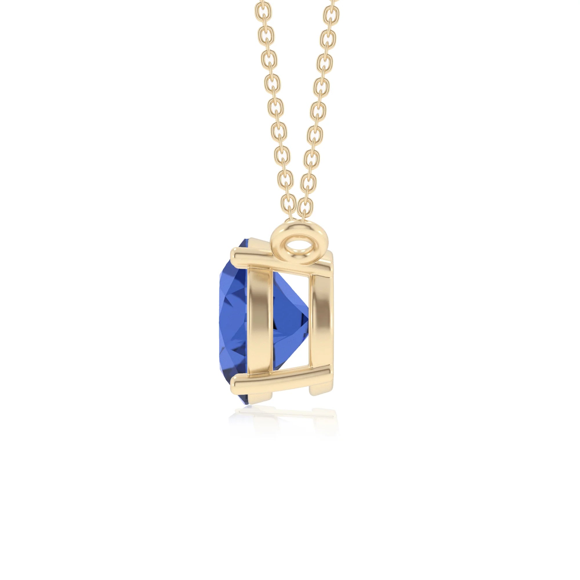 lab grown blue-sapphire round solitaire necklaces in yellow gold