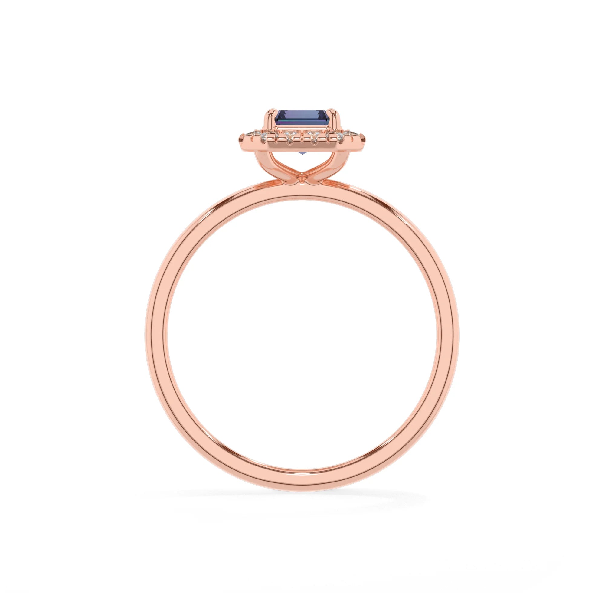 lab grown alexandrite emerald cut solitaire rings in rose gold