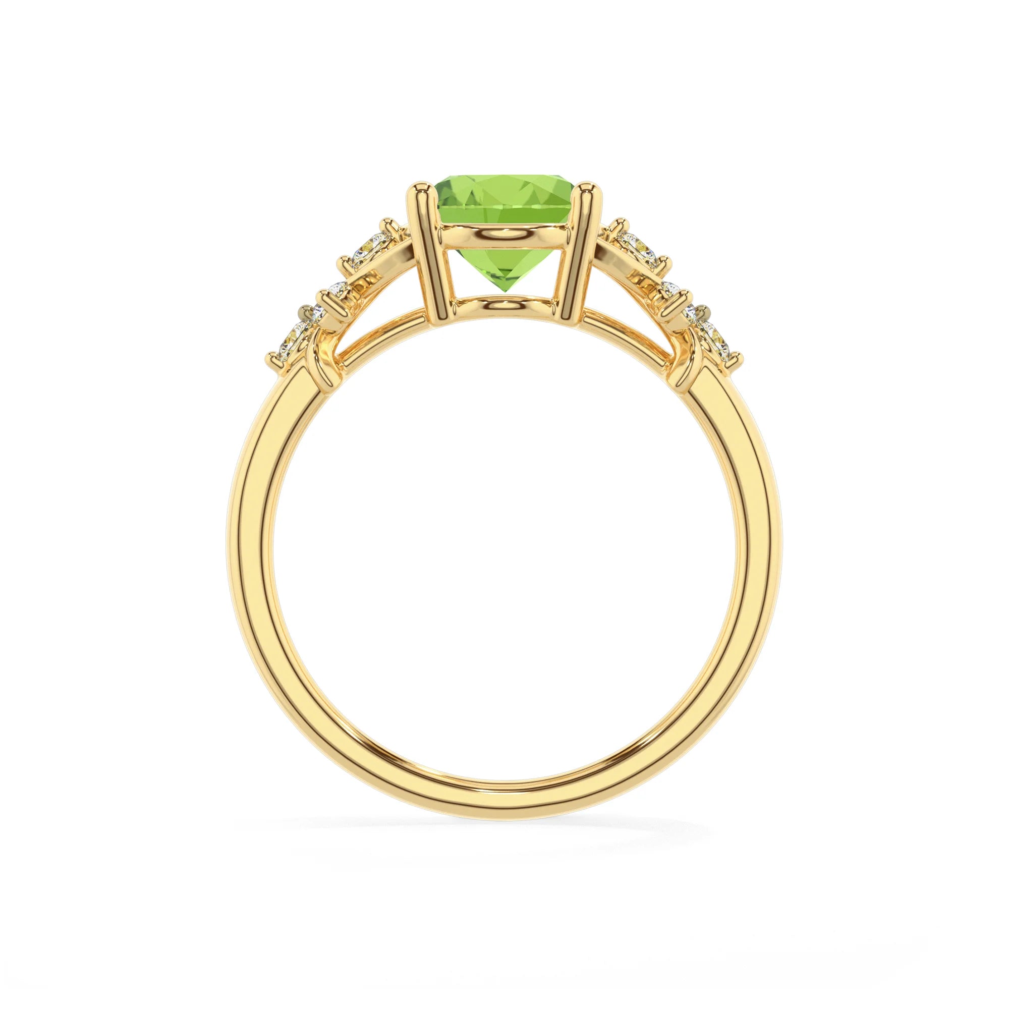 natural peridot oval solitaire rings in yellow gold